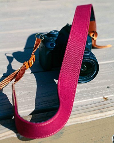 Premium Burgundy Denim DSLR Camera Strap - Universal Fit for Canon, Nikon, Sony & Leica Cameras - Comfortable & Adjustable SLR Camera Accessory - Perfect for Travel, Photography & Everyday Use (Red)