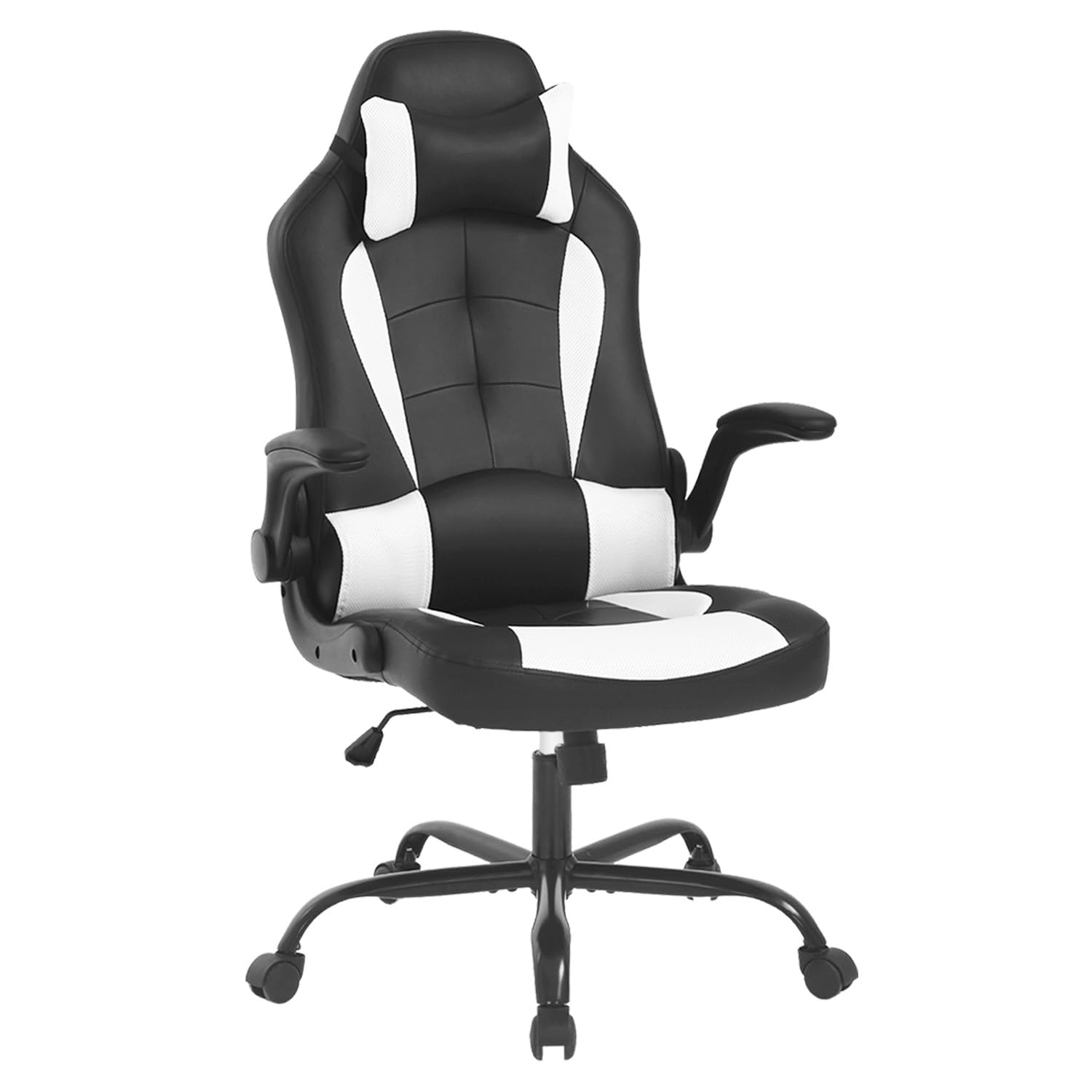 Ergonomic Gaming Chair - High Back Racing Office Chair with Lumbar Support, Flip-Up Arms & Headrest - Adjustable Swivel Rolling PU Leather Computer Desk Chair for Gamers & Professionals (White) - Perfect for Esports, Streaming & Home Office Workspaces
