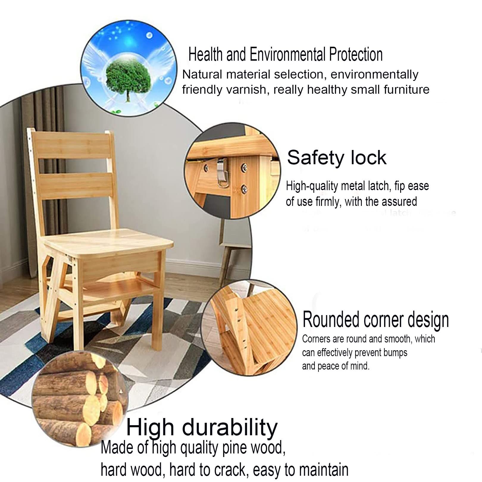 Multifunctional Wooden Step Stool for Home - Foldable Climbing Stool, Solid Wood Footrest, Bar Chair & Flower Stand - Perfect for Kitchen, Bathroom, and Indoor Use