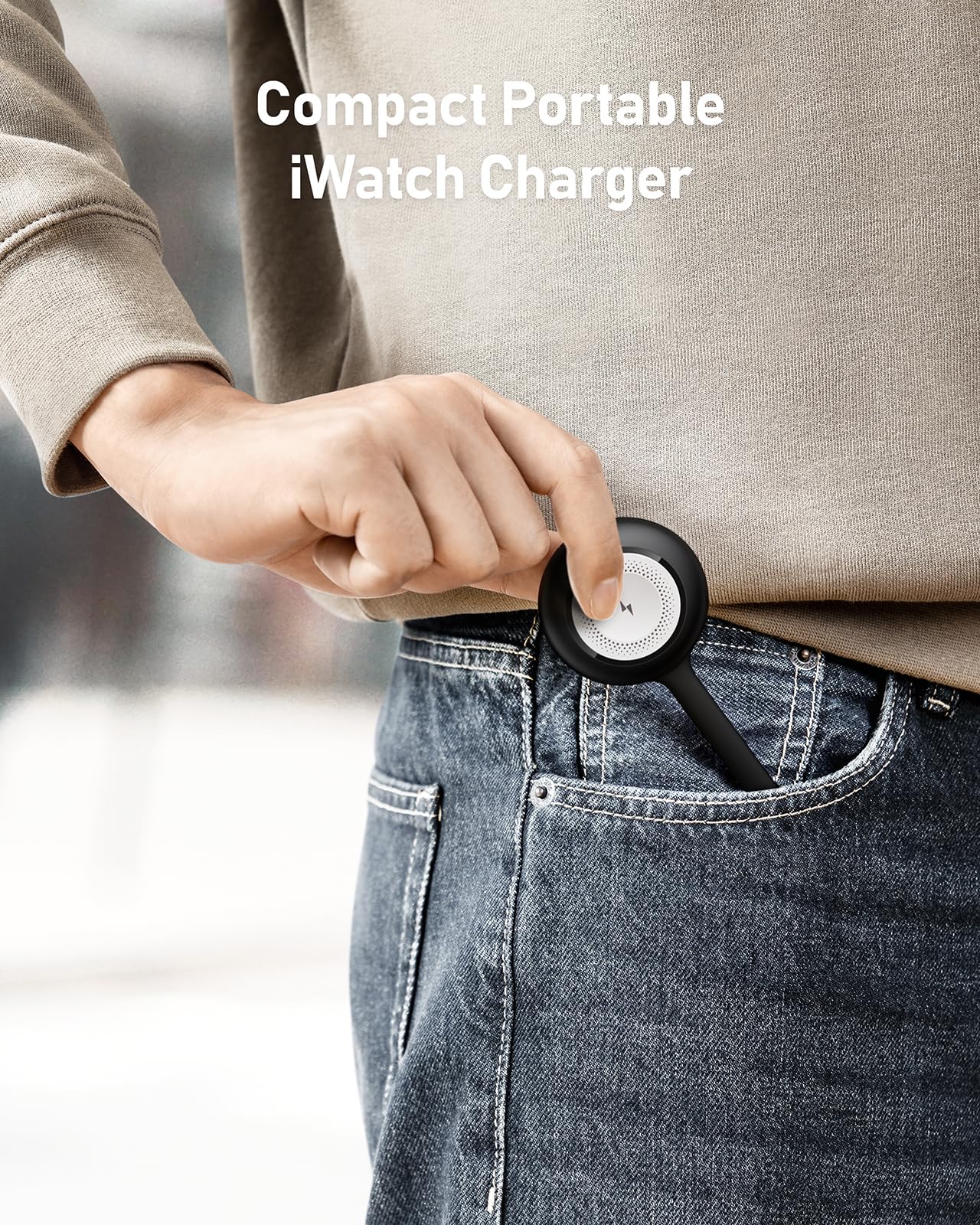 Portable 1200mAh Magnetic Wireless Charger for Apple Watch Series 9/8/7/6/SE/5/4 - Keychain Power Bank for iWatch (Black) | Perfect for Travel, Gym & On-the-Go Charging