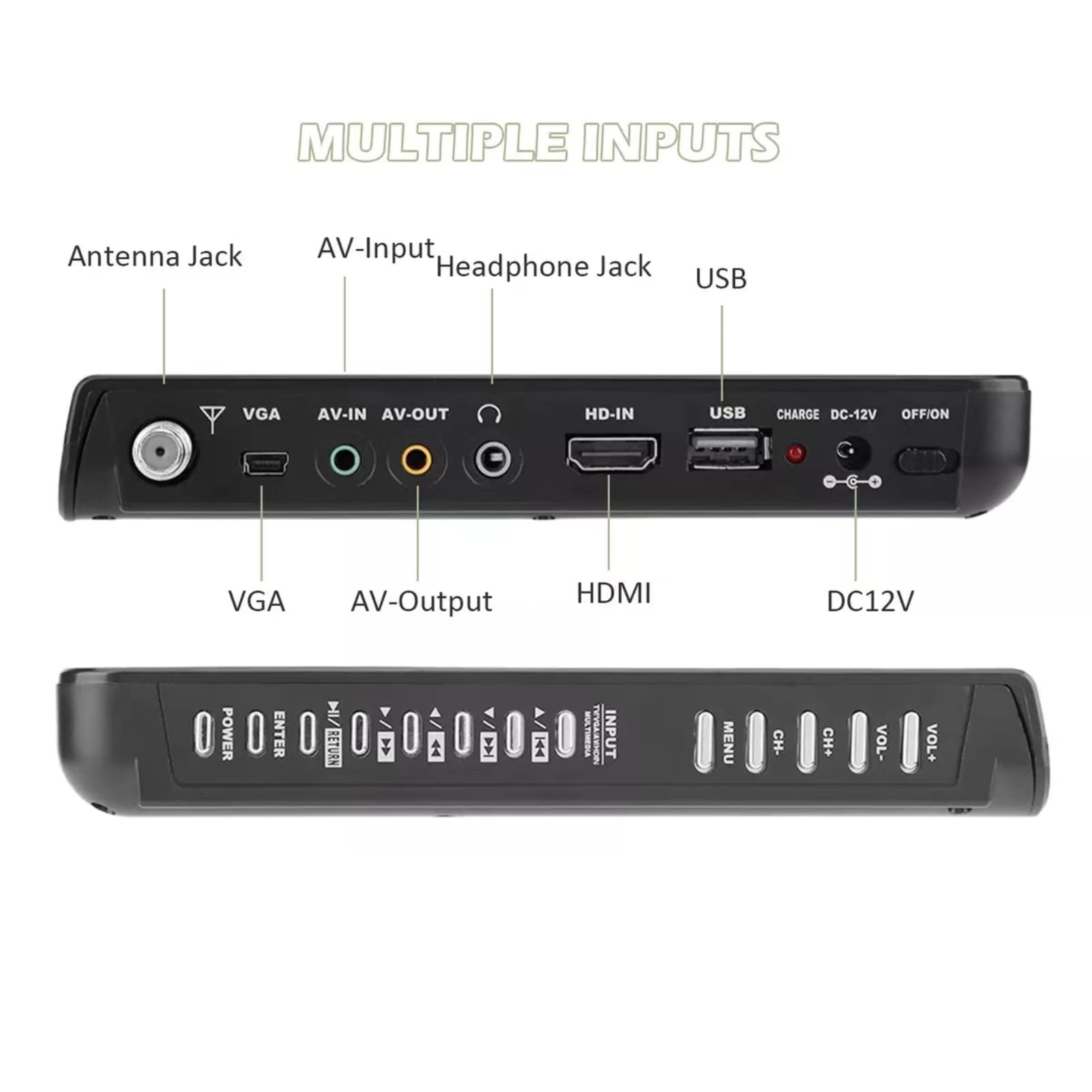 10 Inch 1080P Portable Car TV with ATSC Digital Tuner - HD Screen, FM Radio, SD/TF Card & USB Support - Perfect for Road Trips, Camping and RV Entertainment