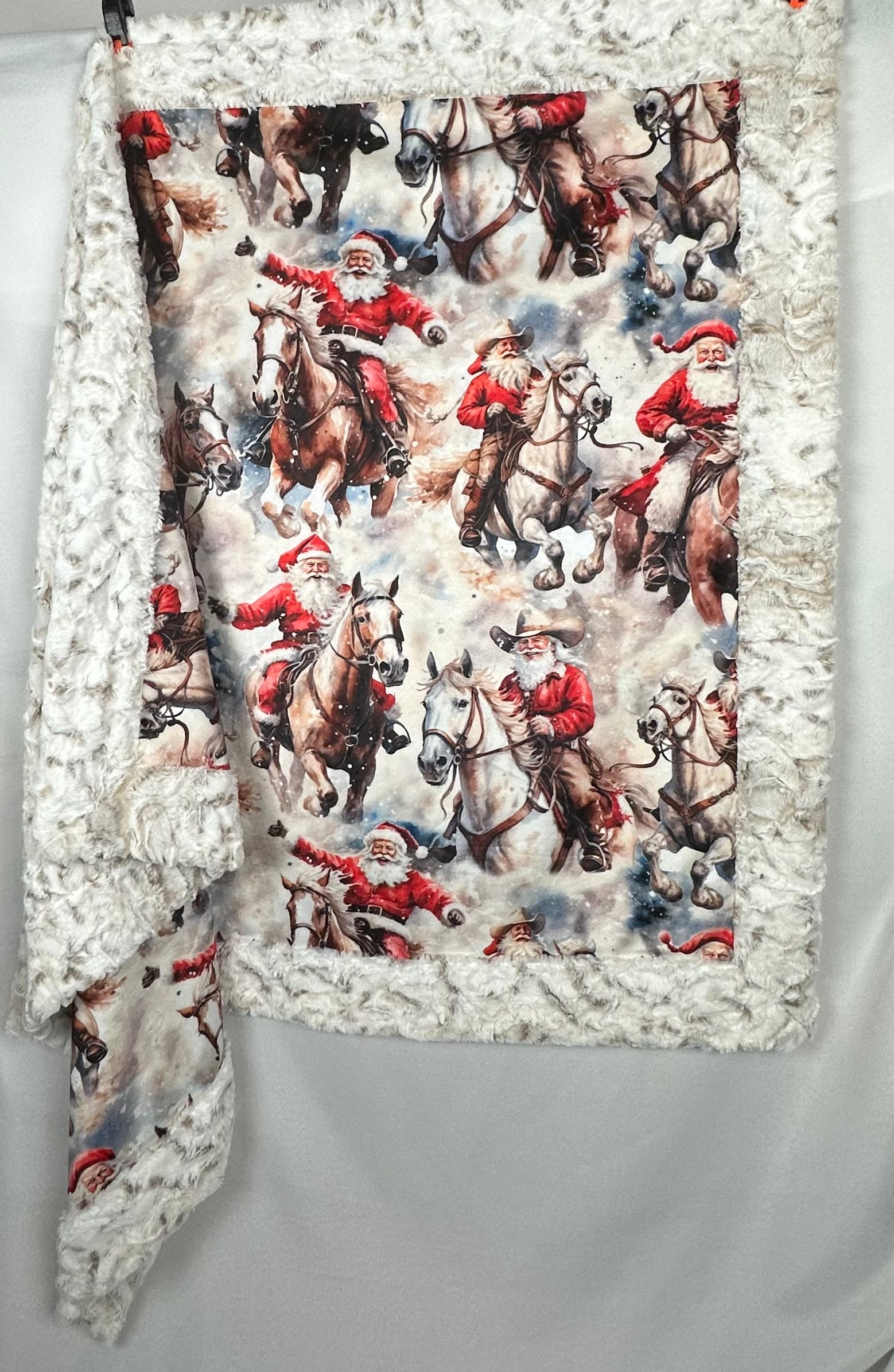 42x60 Cowboy Santa on Snowy Owl Minky Throw Blanket with 13x19 Pillowcase - Soft Fleece Blanket for Kids & Adults - Perfect for Christmas Decor, Bedroom, Sofa & Winter Warmth