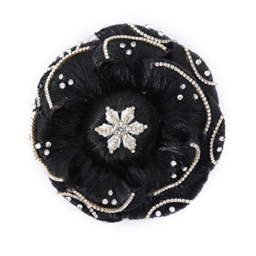 Shivarth Stone Embellished Artificial Juda Hair Bun for Women & Girls - Synthetic Hair Accessory in Black, Medium Size | Perfect for Weddings, Parties & Festive Occasions