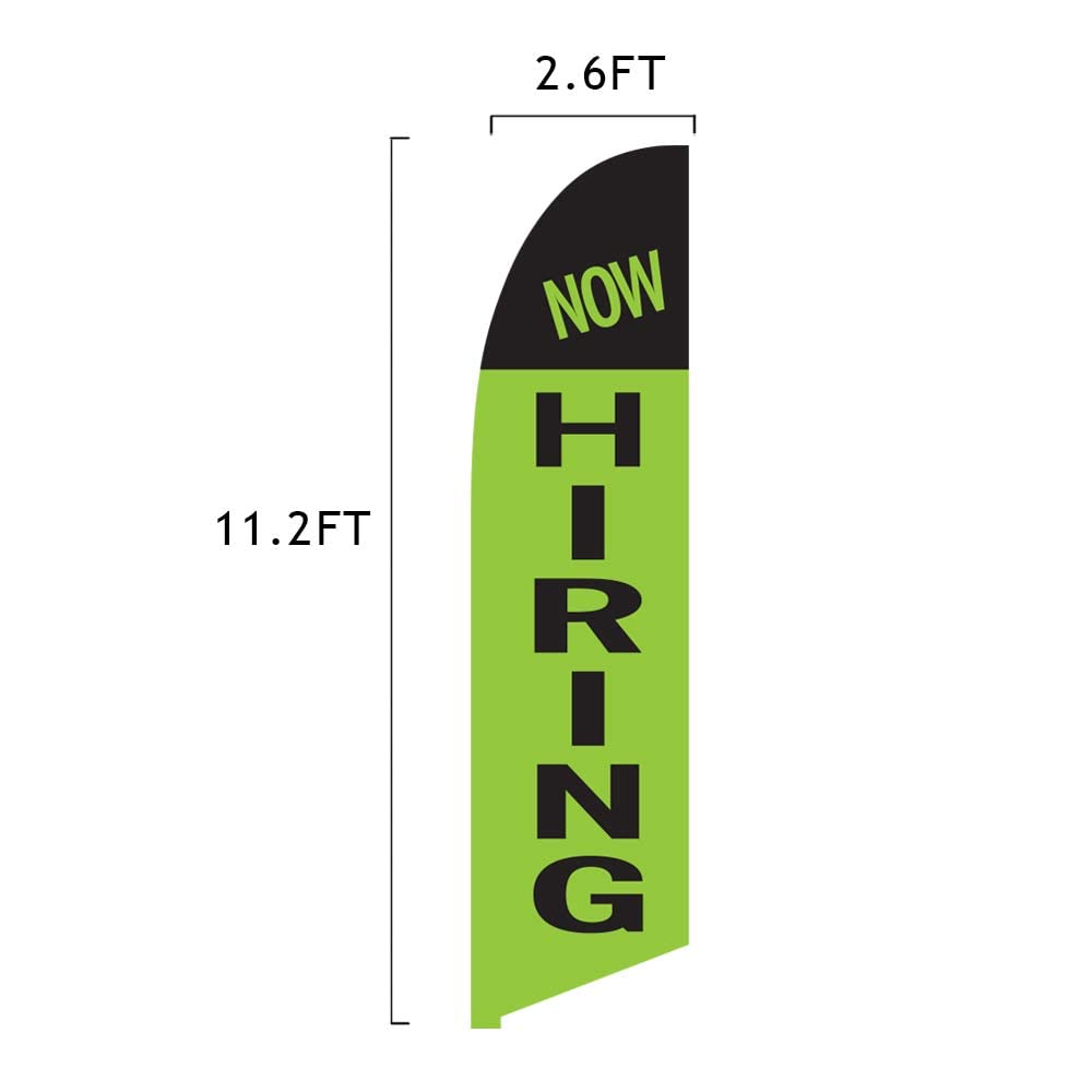 Vispronet Premium Now Hiring Feather Flag Kit – 13ft Green and Black Printed Flag with Aviation-Grade Fiberglass Poles, Cross Base & Weight Bag – Ideal for Business Advertising, Job Fairs, and Outdoor Events – Made in USA