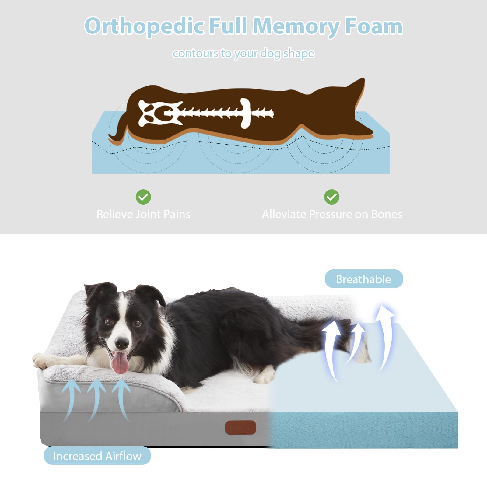 Orthopedic Medium Dog Bed - Waterproof Memory Foam Support for Joint Pain, Removable Washable Cover with Non-Slip Bottom - Perfect for Large Crates, Living Room & Senior Dogs (Medium, Grey)