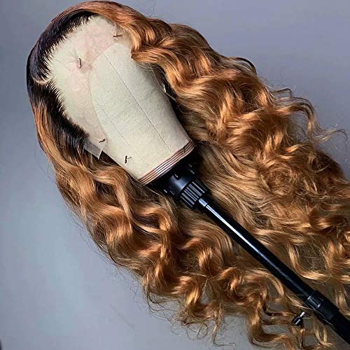 QUINLUX WIGS Honey Blonde #1bT27 Highlight Body Wave Human Hair Wigs - 180% Density HD Transparent Lace Front Wig with 13x6 Loose Pre Plucked Brazilian Remy Hair | Glueless Bleached Knots Wig for Black Women | Perfect for Daily Wear, Parties & Special Occasions