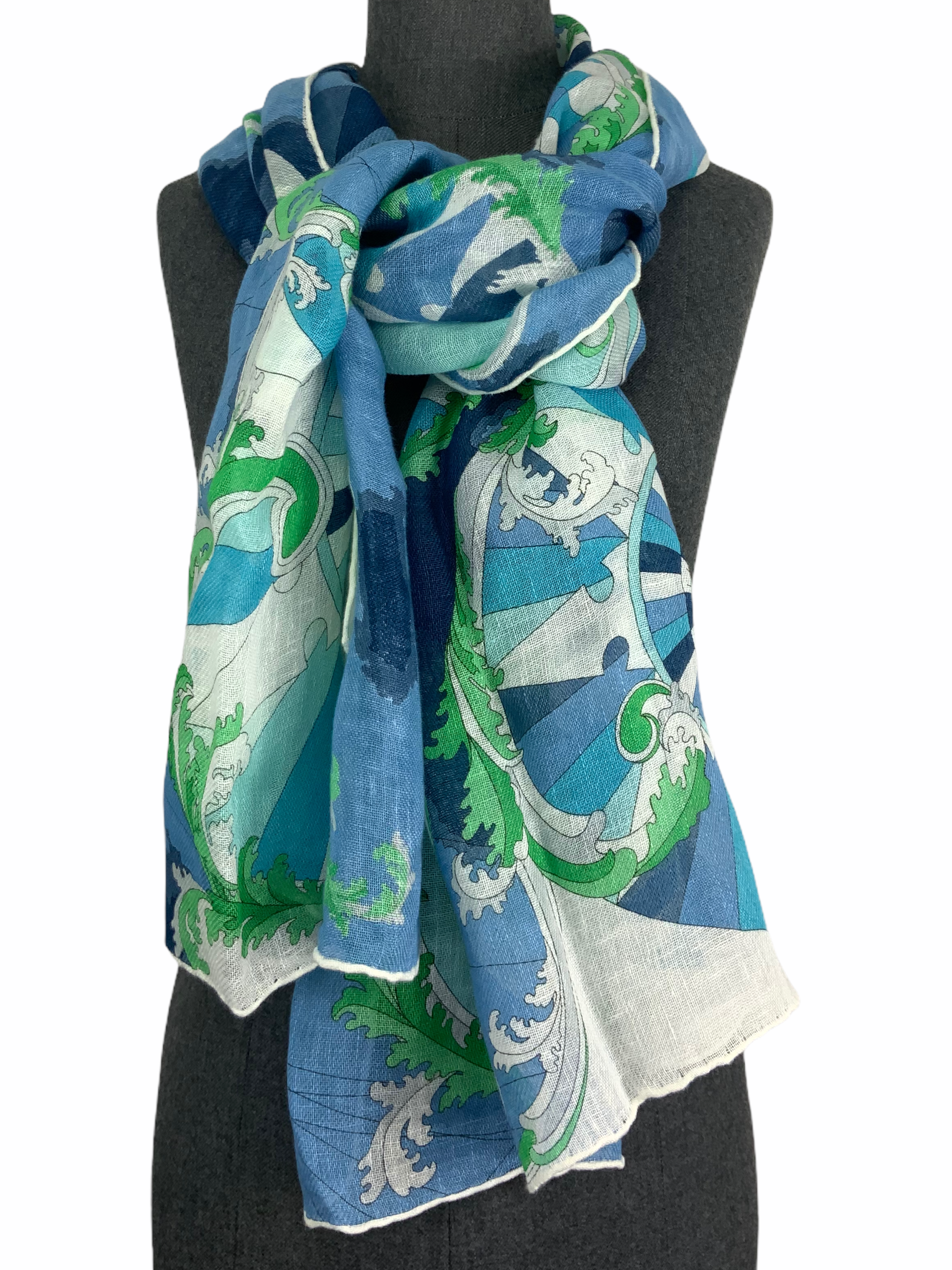 Emilio Pucci Abstract Printed Linen Shawl Scarf - Lightweight Fashion Wrap for Women, Elegant Bohemian Style Accessory - Perfect for Travel, Beach, and Evening Outfits