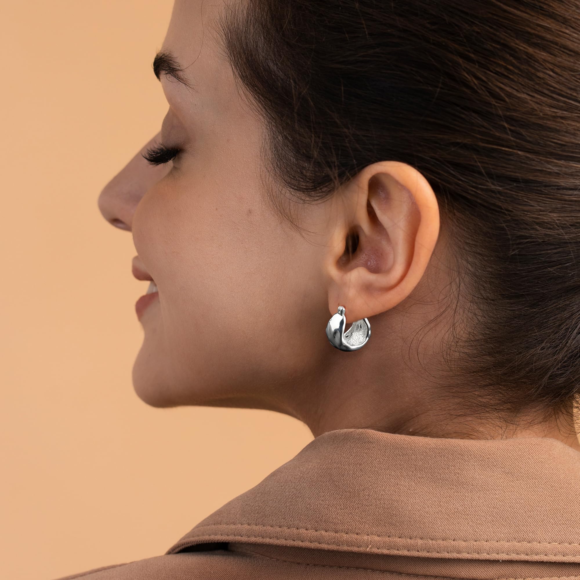 925 Sterling Silver Hammered Chunky Hoop Earrings for Women | Hypoallergenic Thick Hoop Earrings | Wide Hoop Earrings for Everyday Wear & Special Occasions