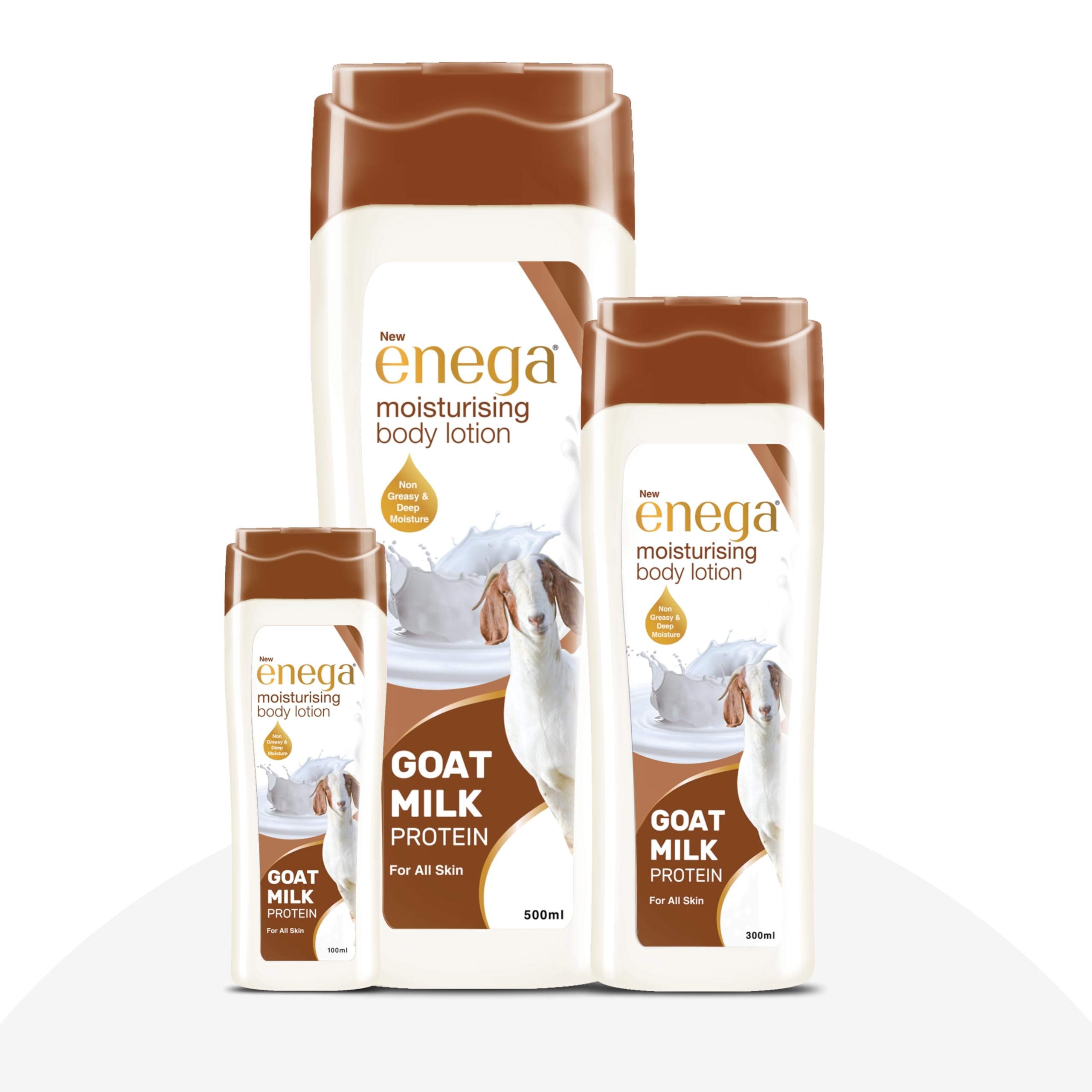 Enega Goat Milk Protein Body Lotion for Men & Women - Non-Greasy, Deep Nourishing & Moisturizing for All Skin Types - 3 Sizes (100ml, 300ml, 500ml) - Perfect for Daily Hydration, Dry Skin Relief & Post-Shower Care