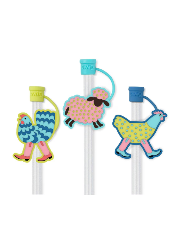 Swig Funky Chicken Straw Topper Set - Colorful Silicone Drink Decorations for Cups, Tumblers & Cocktails - Perfect for Parties, BBQs & Summer Beverages