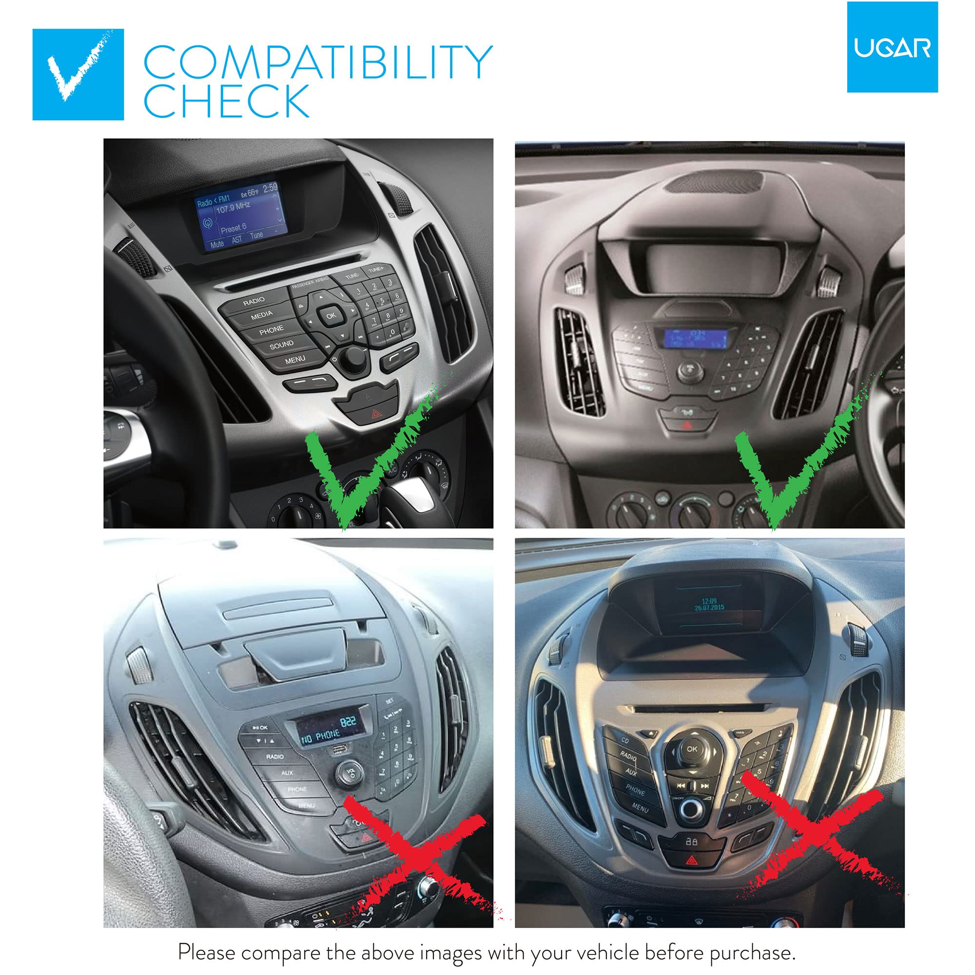 UGAR Car Radio Stereo Dash Installation Mount Kit Compatible with FORD Transit Connect & Tourneo Connect 2013+ - Perfect for DIY Car Audio Upgrades & Seamless Installation