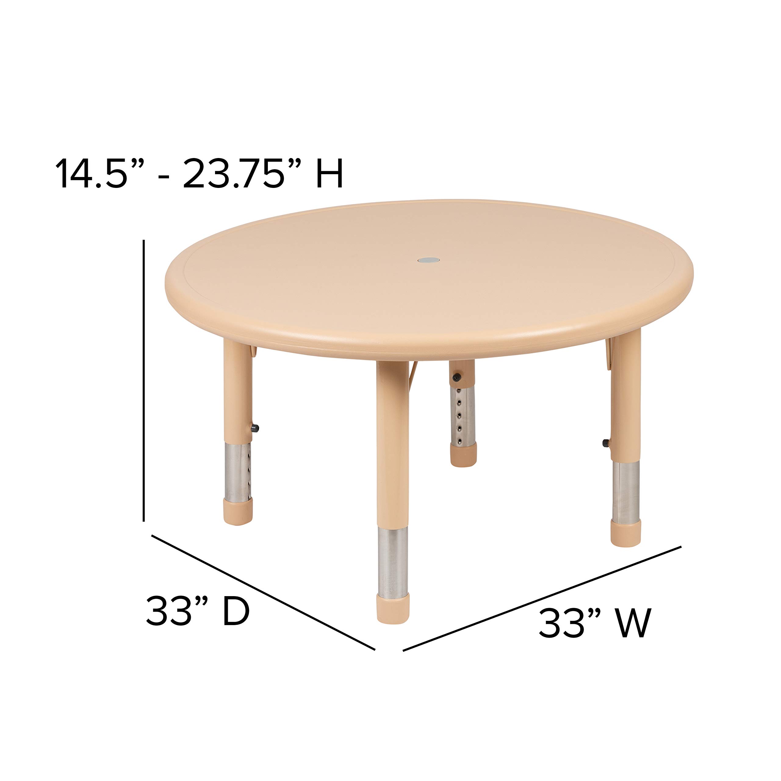 EMMA + OLIVER 33 Inch Round Adjustable Height Kids Activity Table - Durable Plastic School Table for 4 Children - Perfect for Classroom, Homeschool, Playroom & Daycare Learning Activities