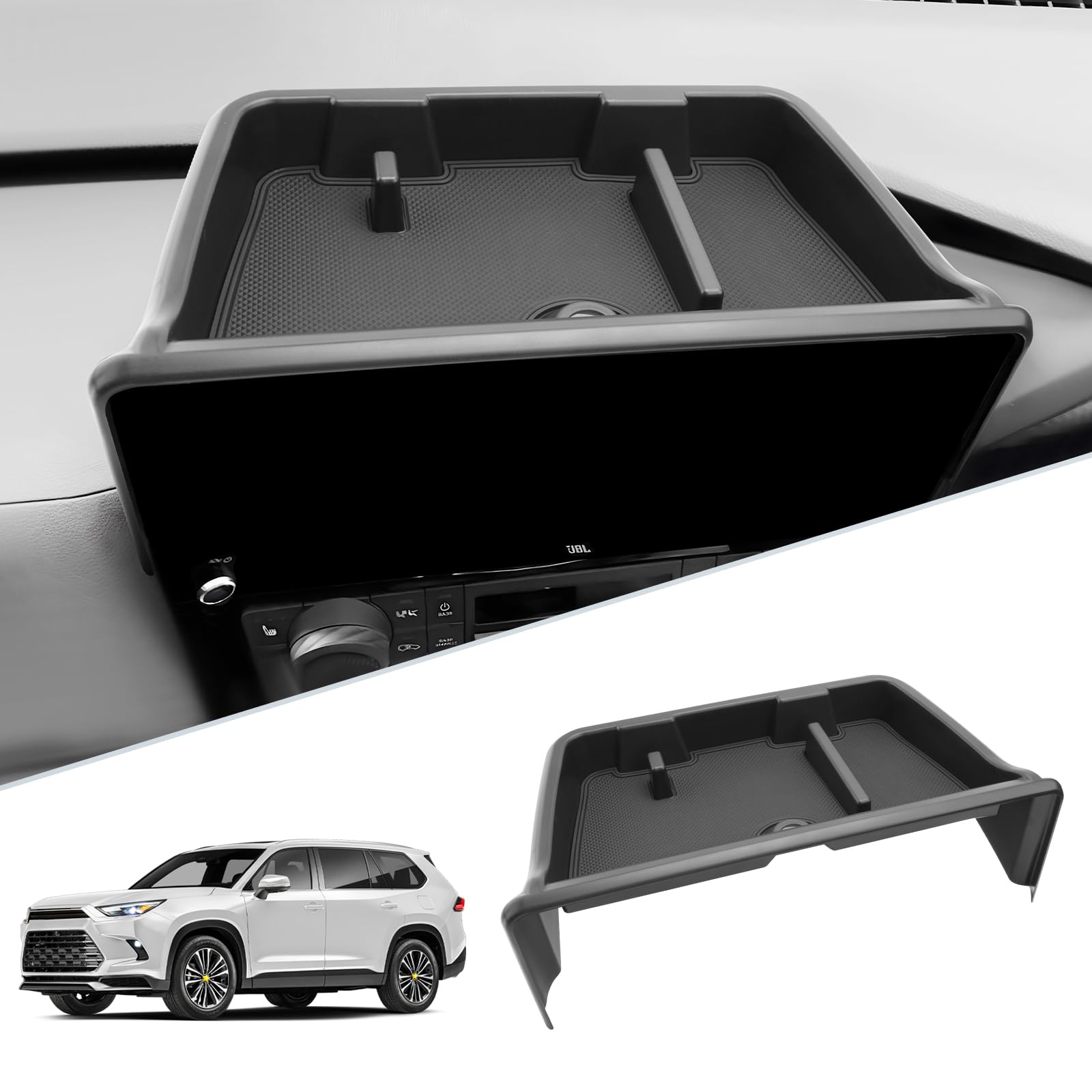 2024-2025 Toyota Grand Highlander Dashboard Organizer | Behind Screen Storage Tray with Sunglasses Holder | Perfect for Car Accessories Organization & Daily Commute