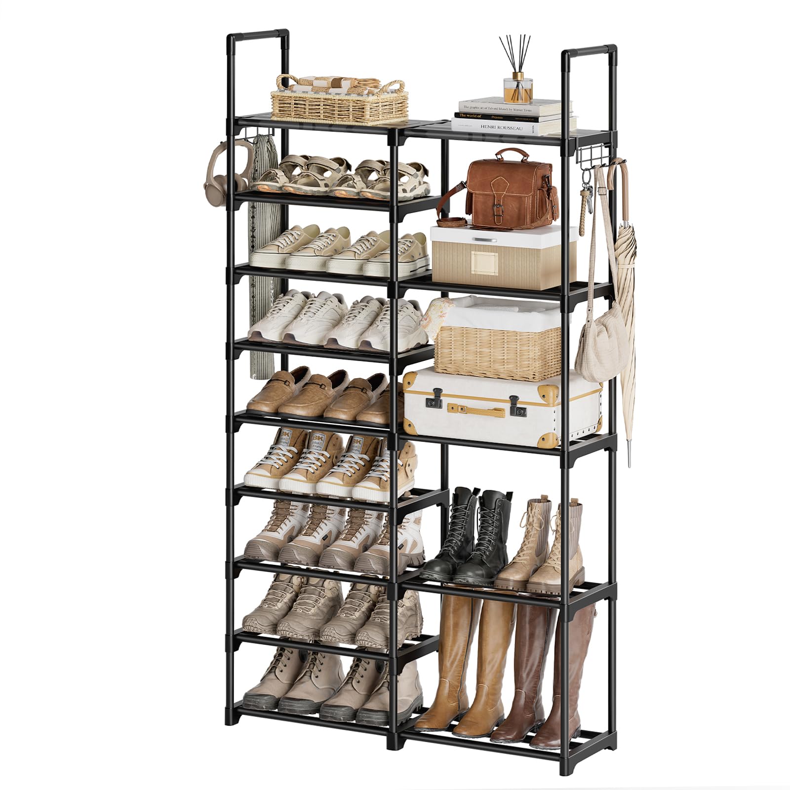 WOWLIVE 9-Tier Shoe Rack Organizer - Heavy Duty Metal Frame with Plastic Connectors, Holds 30-35 Pairs, Stackable Shoe Storage Cabinet for Closet, Entryway, Bedroom - Black (SSS2B9)