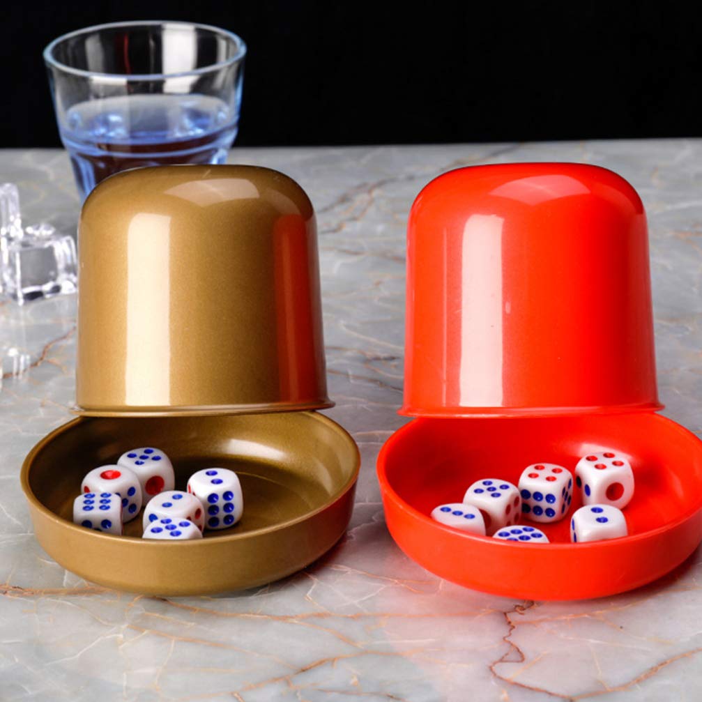 NUOBESTY Professional Plastic Dot Dice Cup Set - 5 Anti-Cheating Dice for Liars Dice, Yahtzee, Farkle Games | Perfect for Bars, KTV, Family Game Nights & Casino-Style Entertainment (Black)