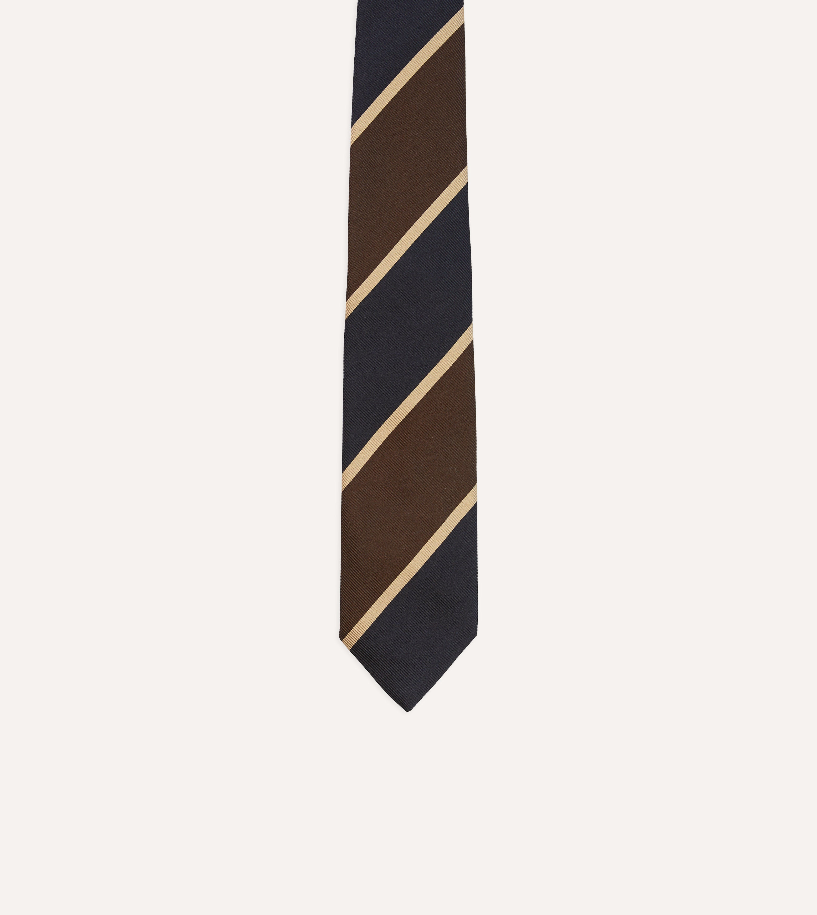 Navy and Brown Broad Stripe Mogador Silk Tipped Tie for Men - Luxury Formal Necktie for Business, Weddings & Special Occasions