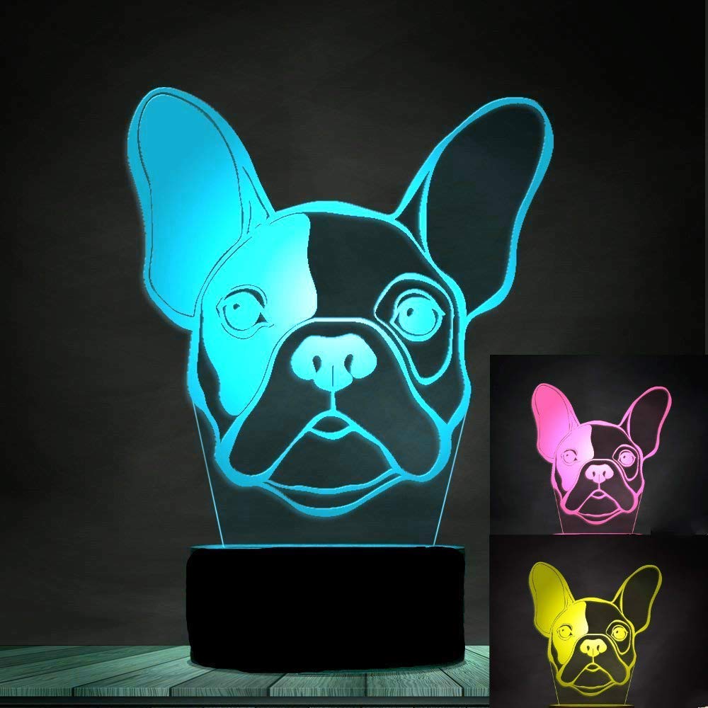 3D French Bulldog Night Light - LED Touch Switch Table Lamp with 7 Color Changing Modes, Optical Illusion Desk Decor for Kids Room, Nursery, Birthday Gift, Christmas Home Decoration (Perfect for Bedtime, Reading Nook & Cozy Ambiance)