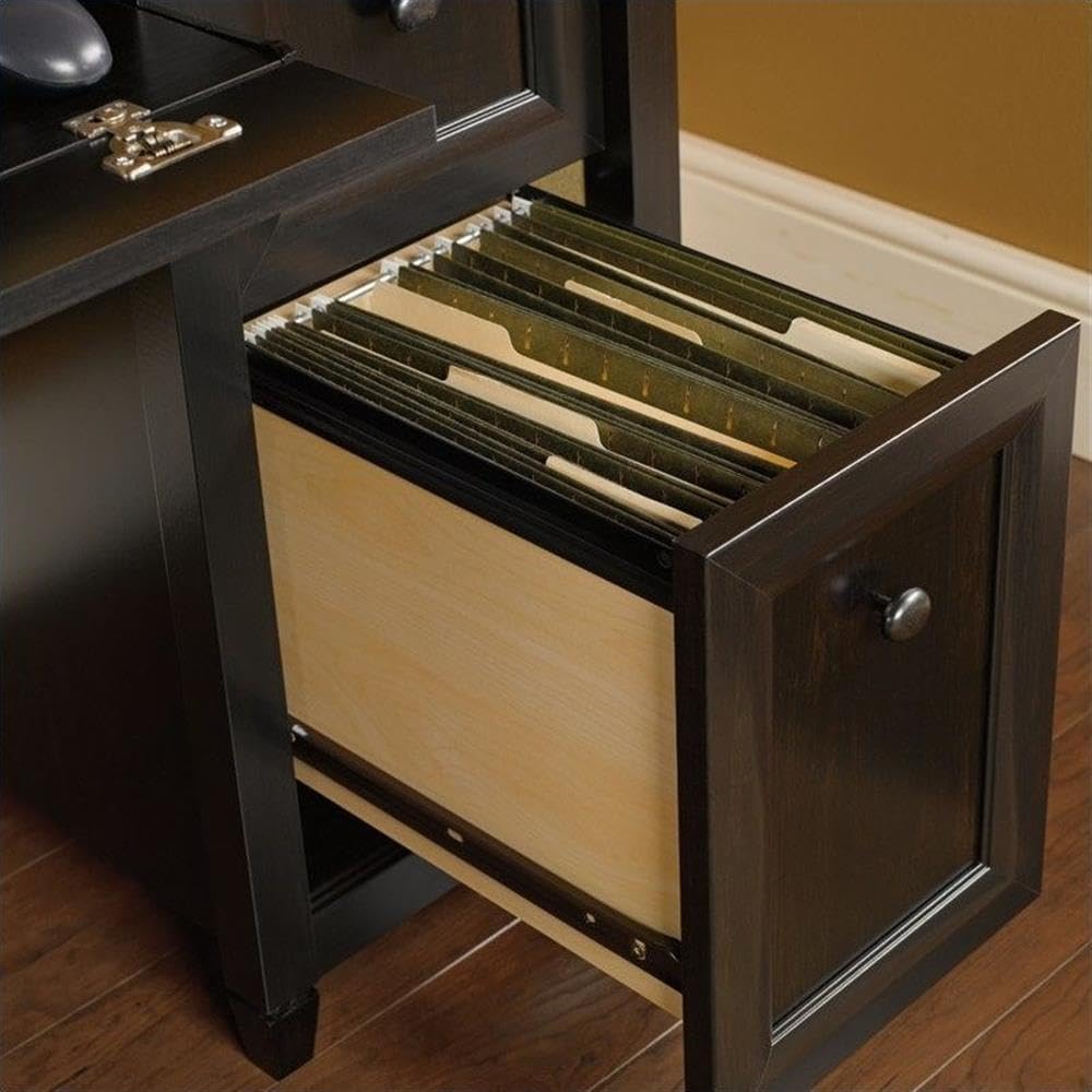 Pemberly Row Engineered Wood 2-Drawer Computer Desk in Estate Black - Compact Home Office Desk for Small Spaces, Study & Workstation