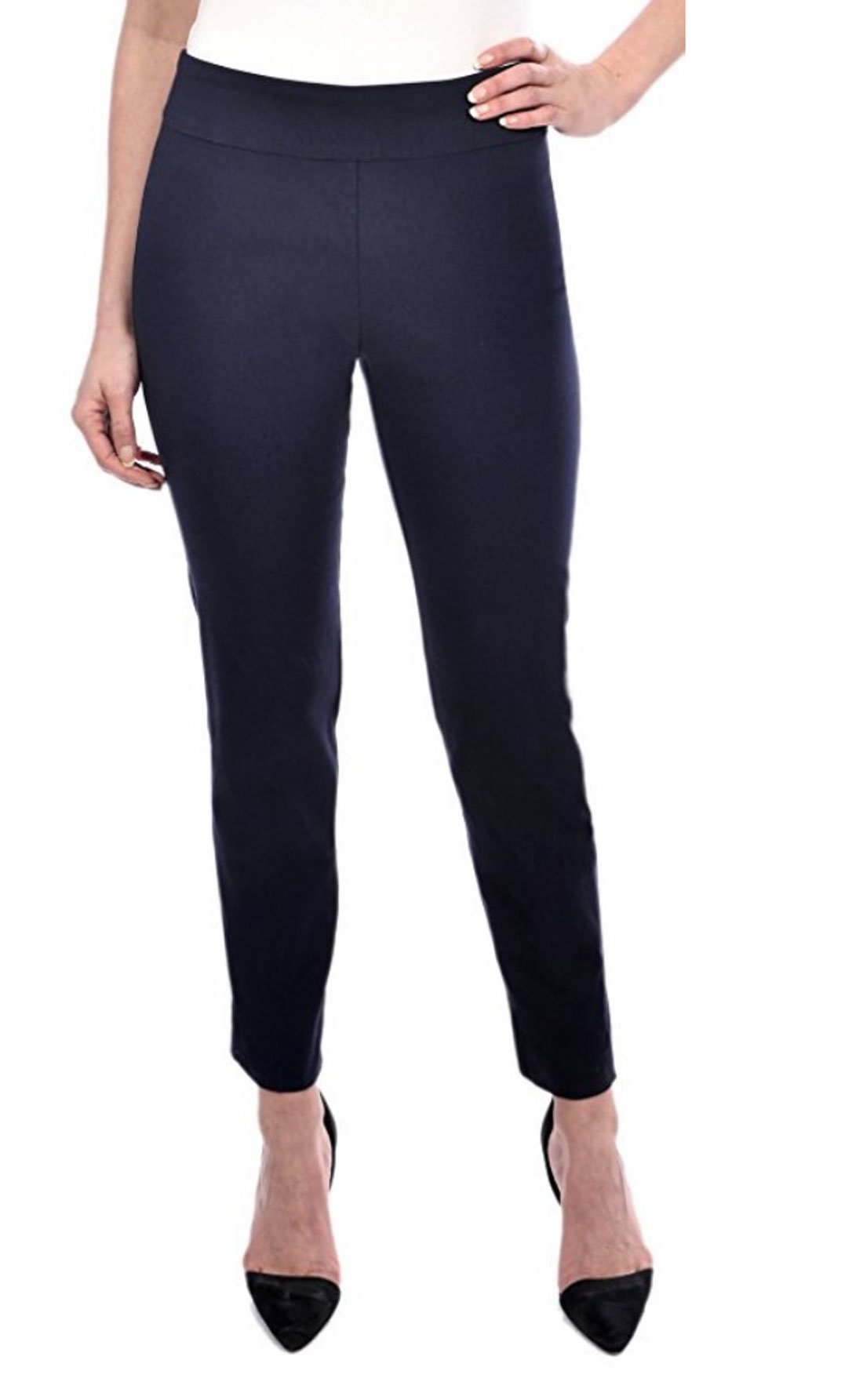 Krazy Larry Women's Stretchy Pull-On Ankle Pants - Comfortable Casual Work Pants for Office & Travel