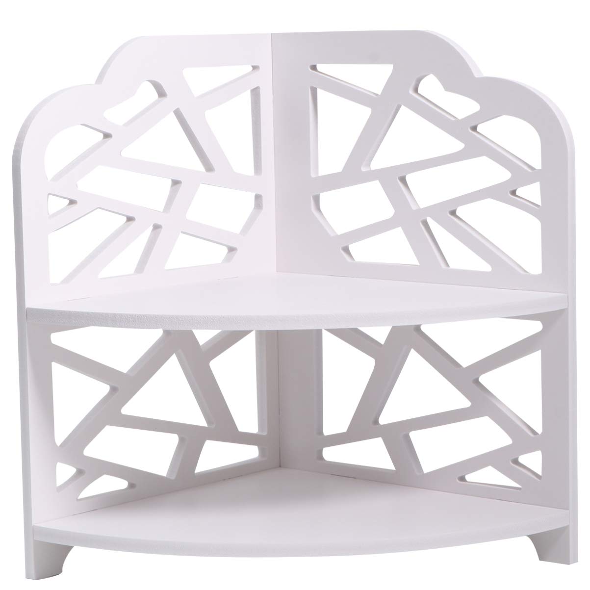 Cabilock White Wooden Corner Shelf - Bathroom Storage Rack, Shower Shelf Organizer with Hollow Design - Perfect for Small Spaces, Bathroom, Kitchen & Laundry Room Organization