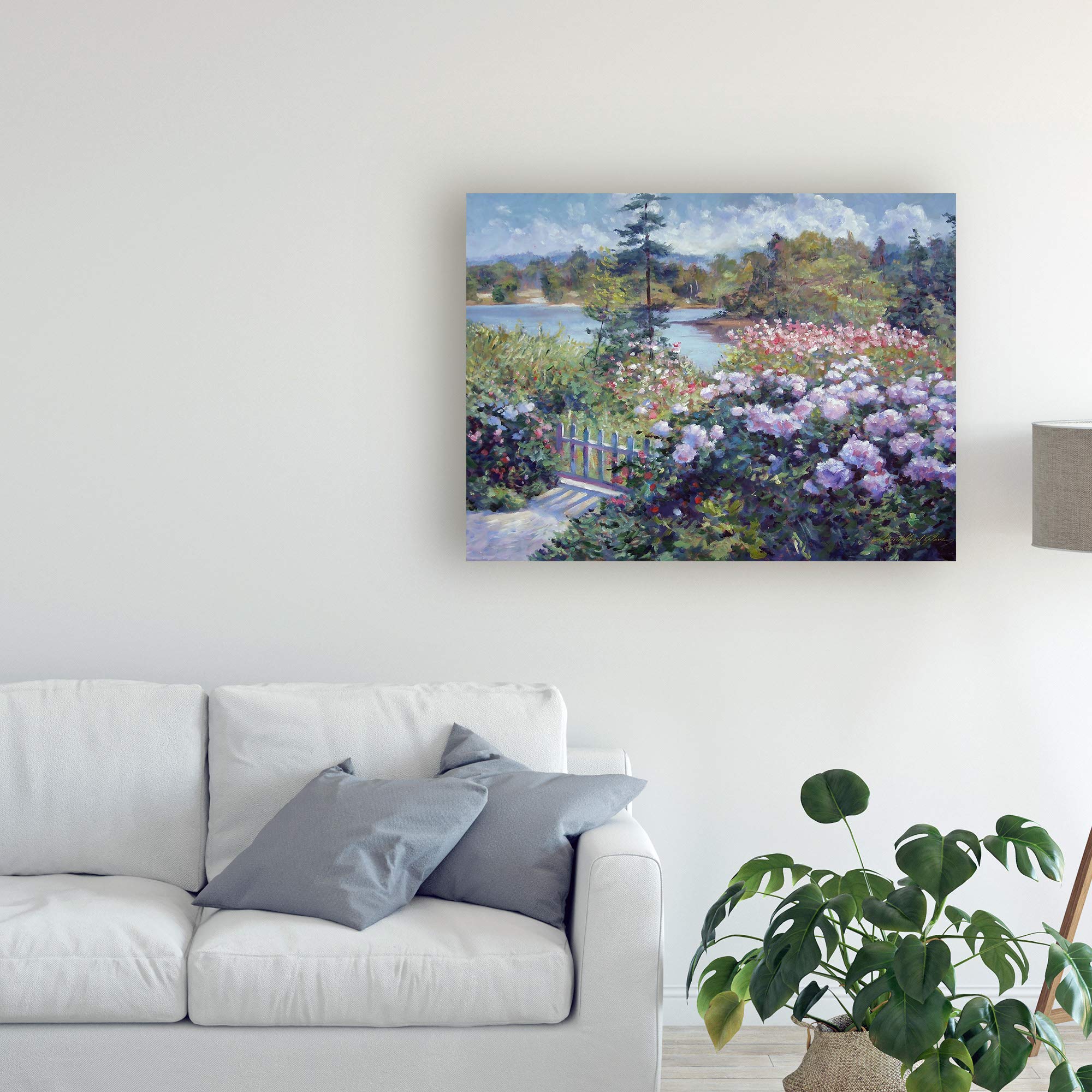 David Lloyd Glover Summer Garden at The Lake Fine Art Print - 35x47 Inches Wall Decor for Living Room, Bedroom & Office - Landscape Painting for Home & Office Decoration