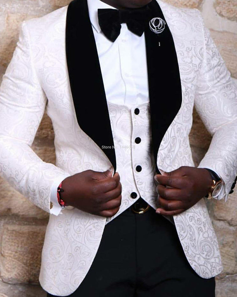 Men's 3-Piece Prom Suit Set - Ivory/Black/White Blazer, Pants & Vest | Formal Wedding, Business, Party Outfit