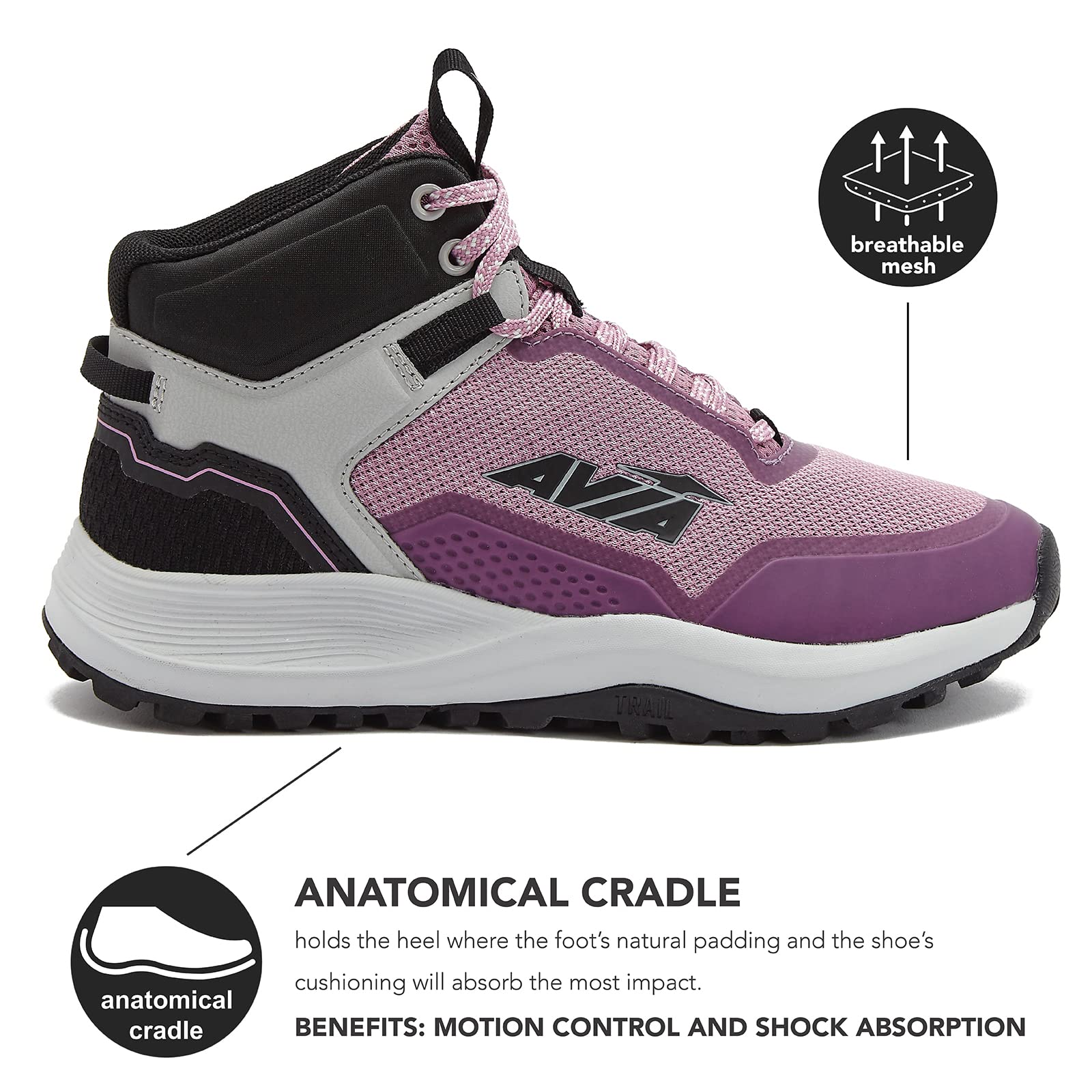 Avia Grit Sport Women's Hiking Boots - Waterproof Mid Top Ankle Trail Shoes for All Weather - Perfect for Outdoor Adventures, Hiking & Camping