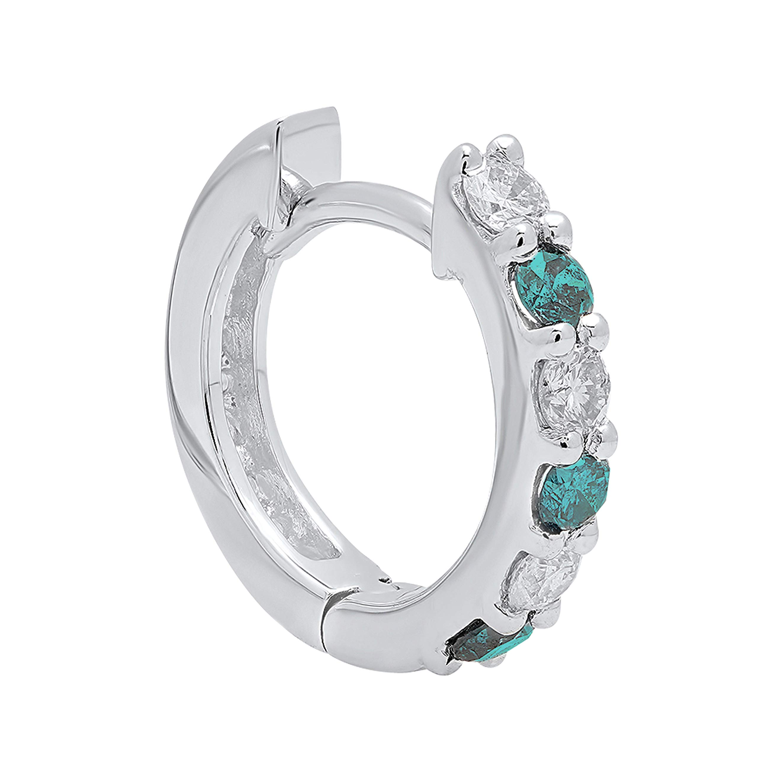 Dazzlingrock Collection 0.25 Carat (ctw) Round White & Blue Diamond Hoop Earrings for Women - 1/4 CT Fine Jewelry - Elegant Dainty Design for Everyday Wear, Parties & Special Occasions