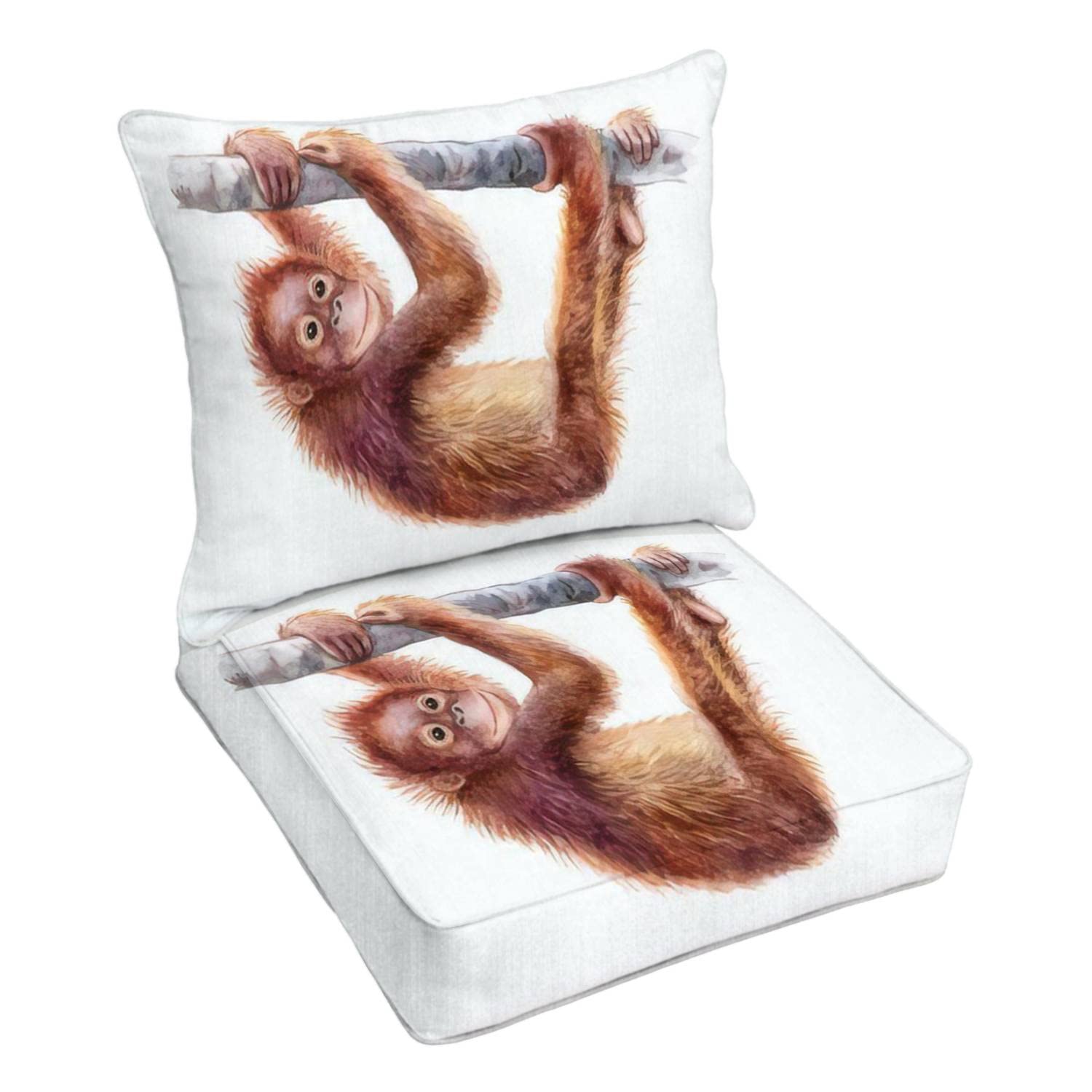 Premium Outdoor Deep Seating Cushion Set - Realistic Orangutan Baby & Cheerful Monkey on Tree Design - Waterproof Patio Furniture Replacement Cushions for Lounge Chairs - Perfect for Backyard, Poolside & Garden Conversation Areas