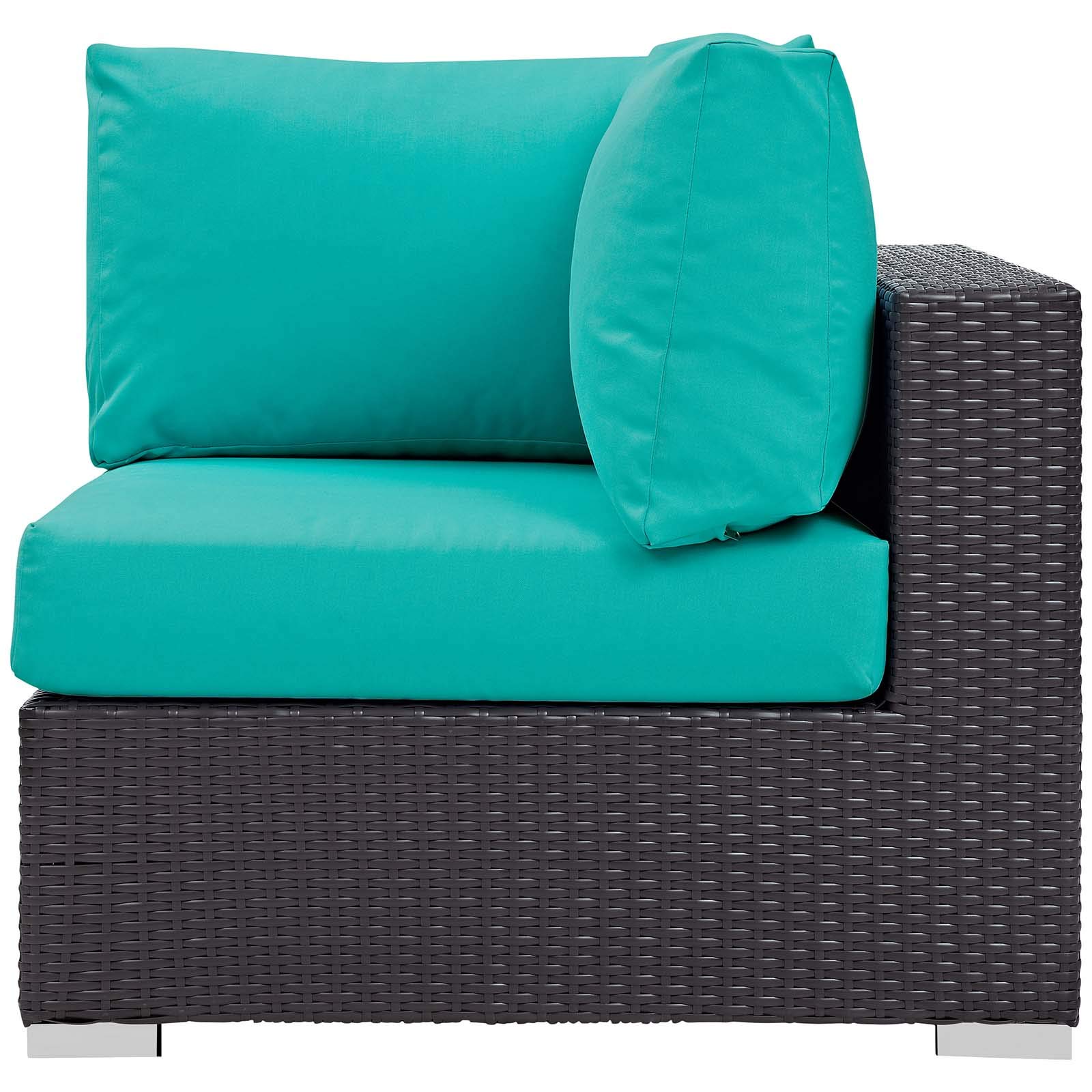 Modern Outdoor Patio Lounge Sofa Set with Chair & Coffee Table - Wicker Rattan Furniture with Fire Pit - Blue - Perfect for Backyard, Garden, and Poolside Relaxation