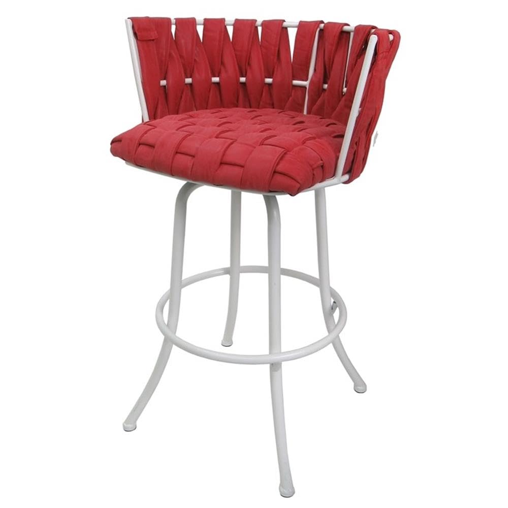 Metalona 30 Inch Adjustable Height Metal Bar Stool with Backrest - Red & White - Modern Kitchen Island, Breakfast Nook, Home Bar & Restaurant Seating