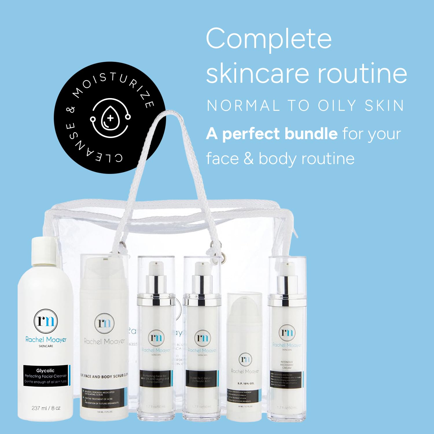 Rachel Moayer Skincare Kit for Oily Skin - Cleanser, Vitamin C Serum & Acne Treatment for Clear, Youthful Skin at Home