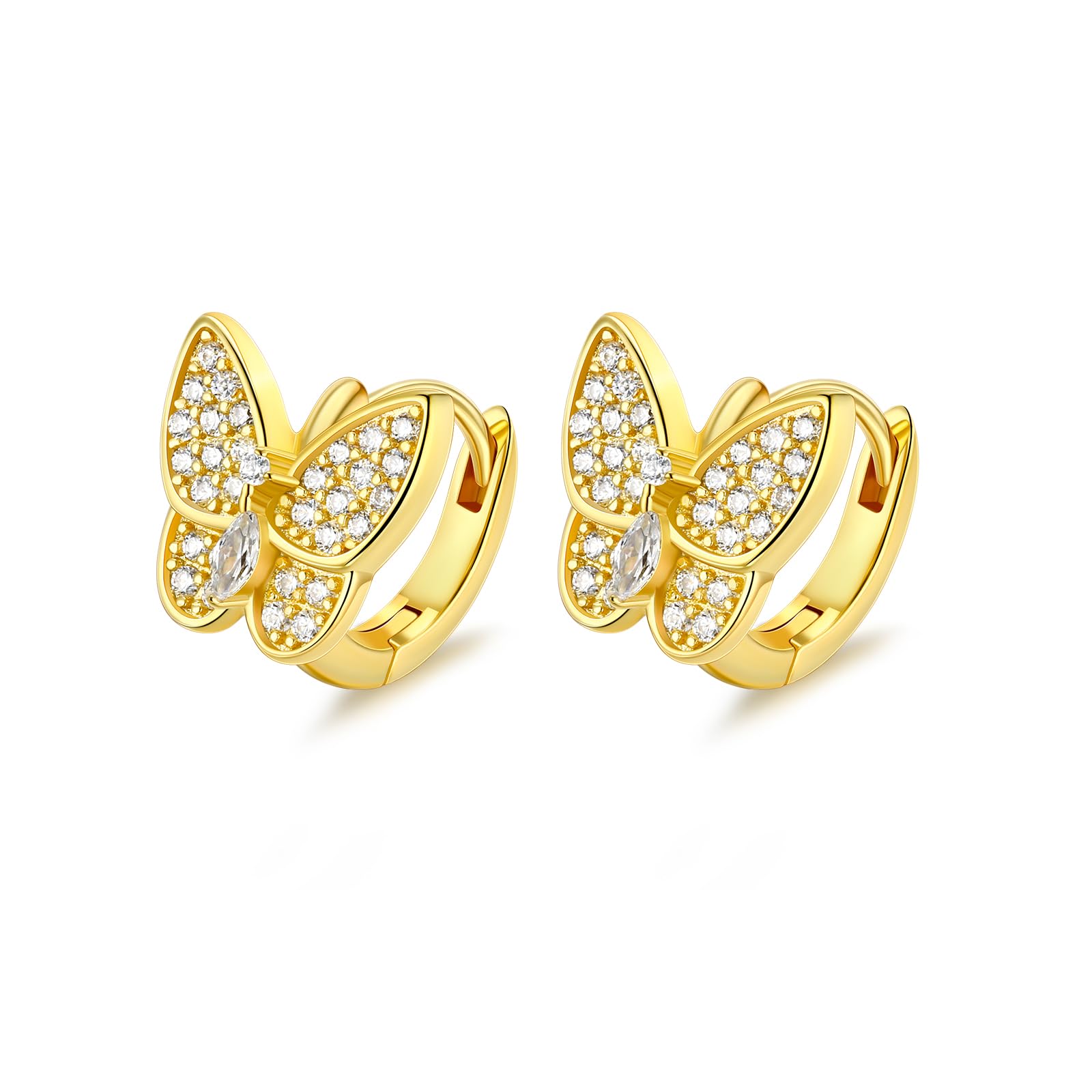 14K Gold Plated Cubic Zirconia Butterfly Earrings for Women & Girls – Hypoallergenic CZ Stud Earrings | Elegant Wedding, Party & Everyday Jewelry Gift