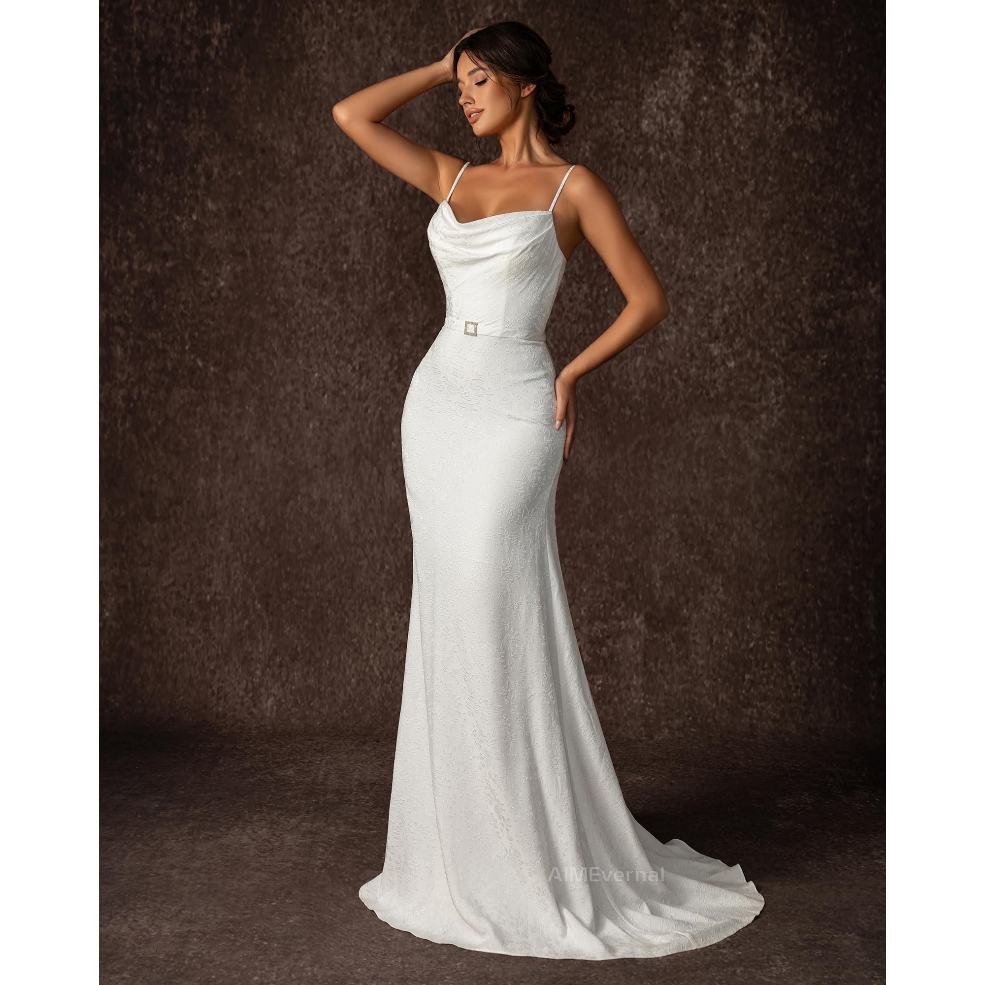 Elegant Lightweight Jacquard Wedding Dress for Women - Simple Halter Strap Bridal Gown | Perfect for Beach, Garden & Outdoor Wedding Ceremonies