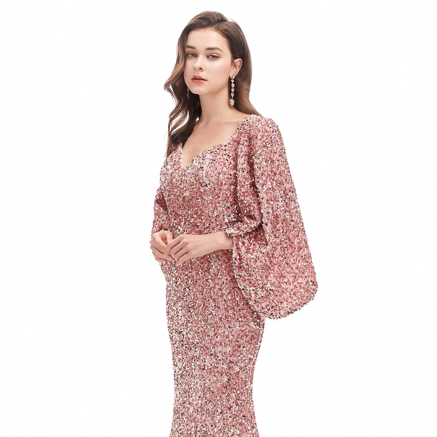 Engerla Sexy Long Sleeve Mermaid Party Dress - Black Sequins Lace Evening Gown for Women, Formal Maxi Dress for Prom, Wedding, Cocktail Party & Special Occasions