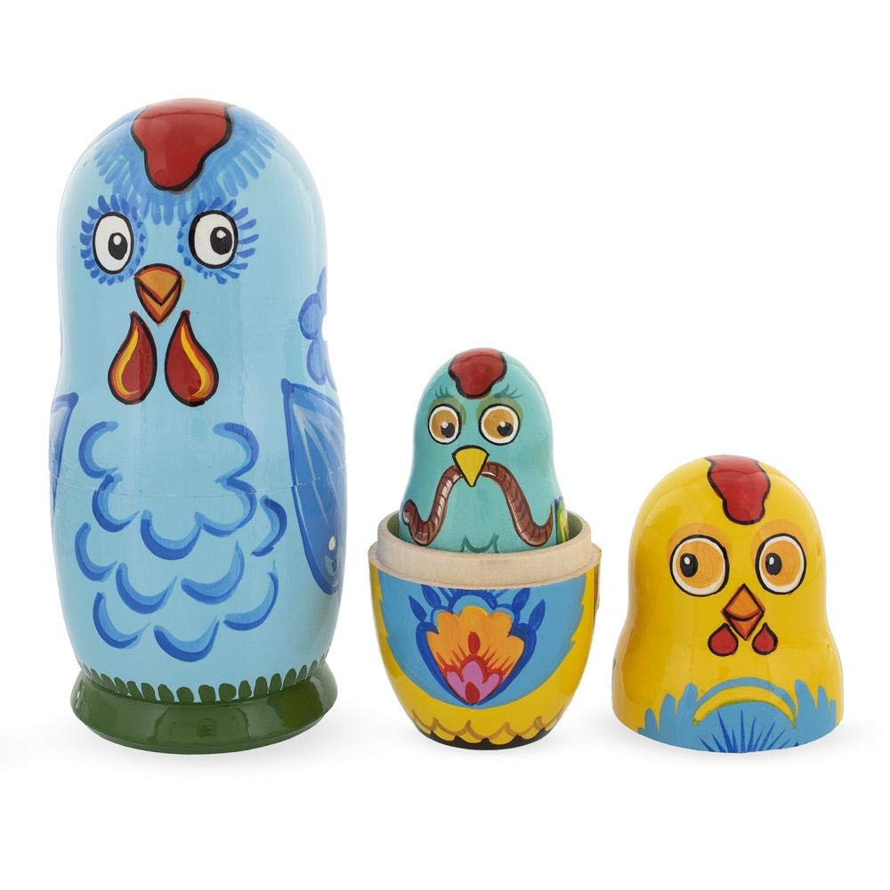 BestPysanky Chicken Family Wooden Nesting Dolls - Hand-Painted Russian Style Matryoshka for Home Decor, Gift & Collectibles | Perfect for Easter, Christmas & Kids Room Decor