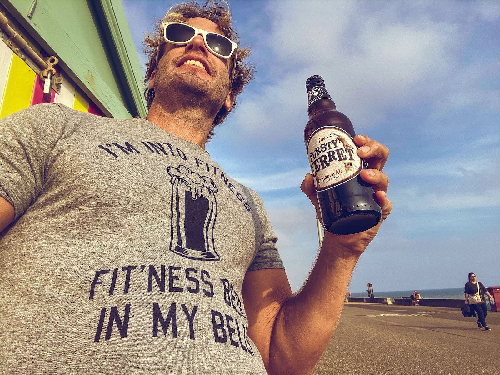 Funny Men's Fitness Beer Drinking T-Shirt - 'I'm Into Fitness Fitting This Beer in My Belly' Graphic Tee for Gym, Workout & Casual Wear