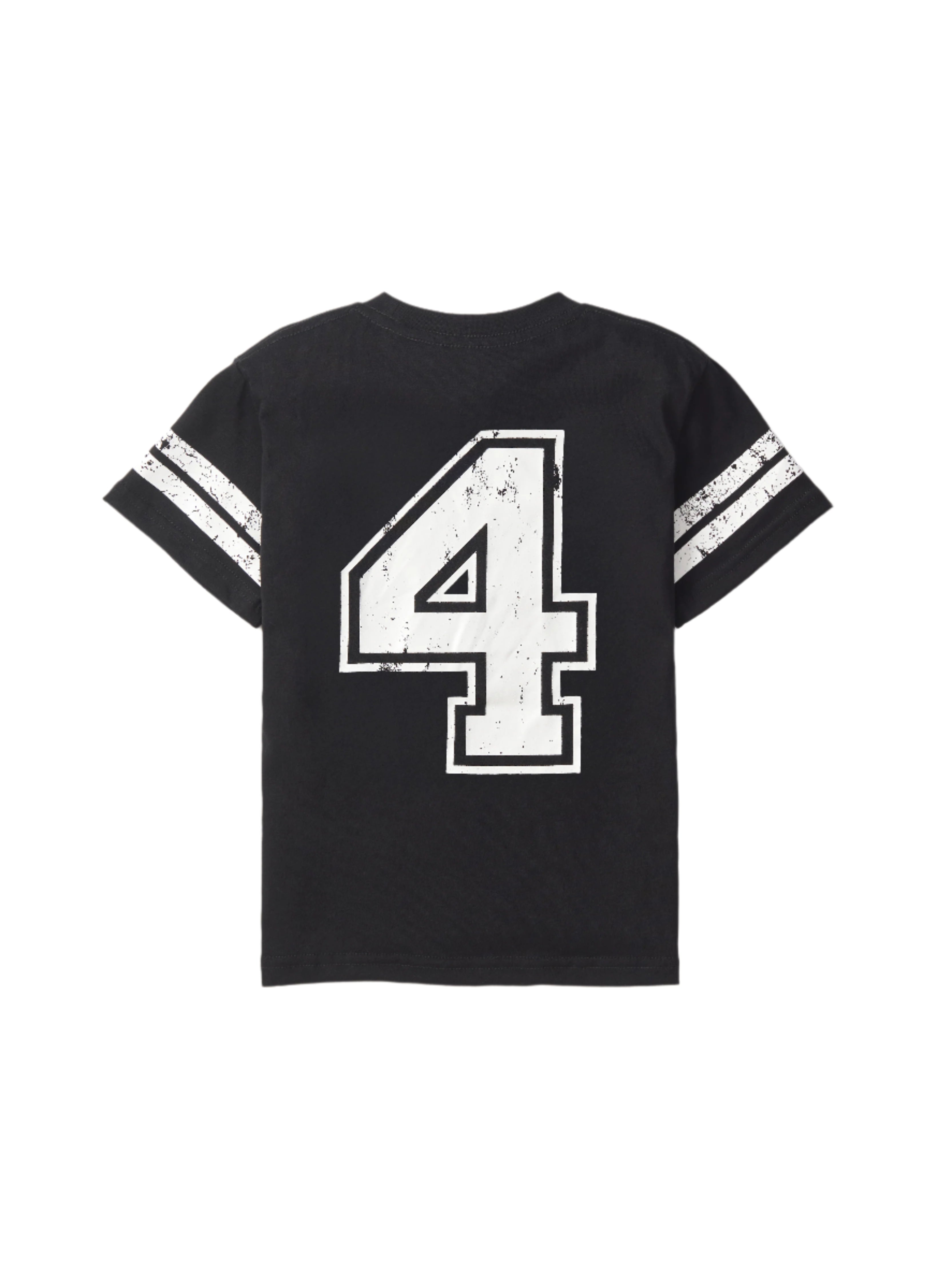 Varsity 4th Birthday Elevated T-Shirt - Black | Trendy Graphic Tee for Kids Birthday Parties & Celebrations