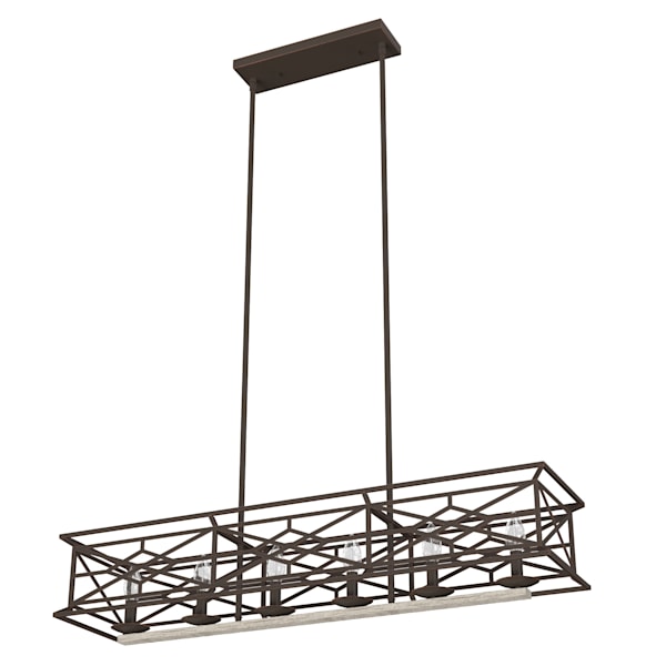 Hunter Langwood 6-Light Modern Linear Chandelier in Onyx Bengal - Sleek Black Glass Fixture for Dining Room, Kitchen Island & Contemporary Living Spaces