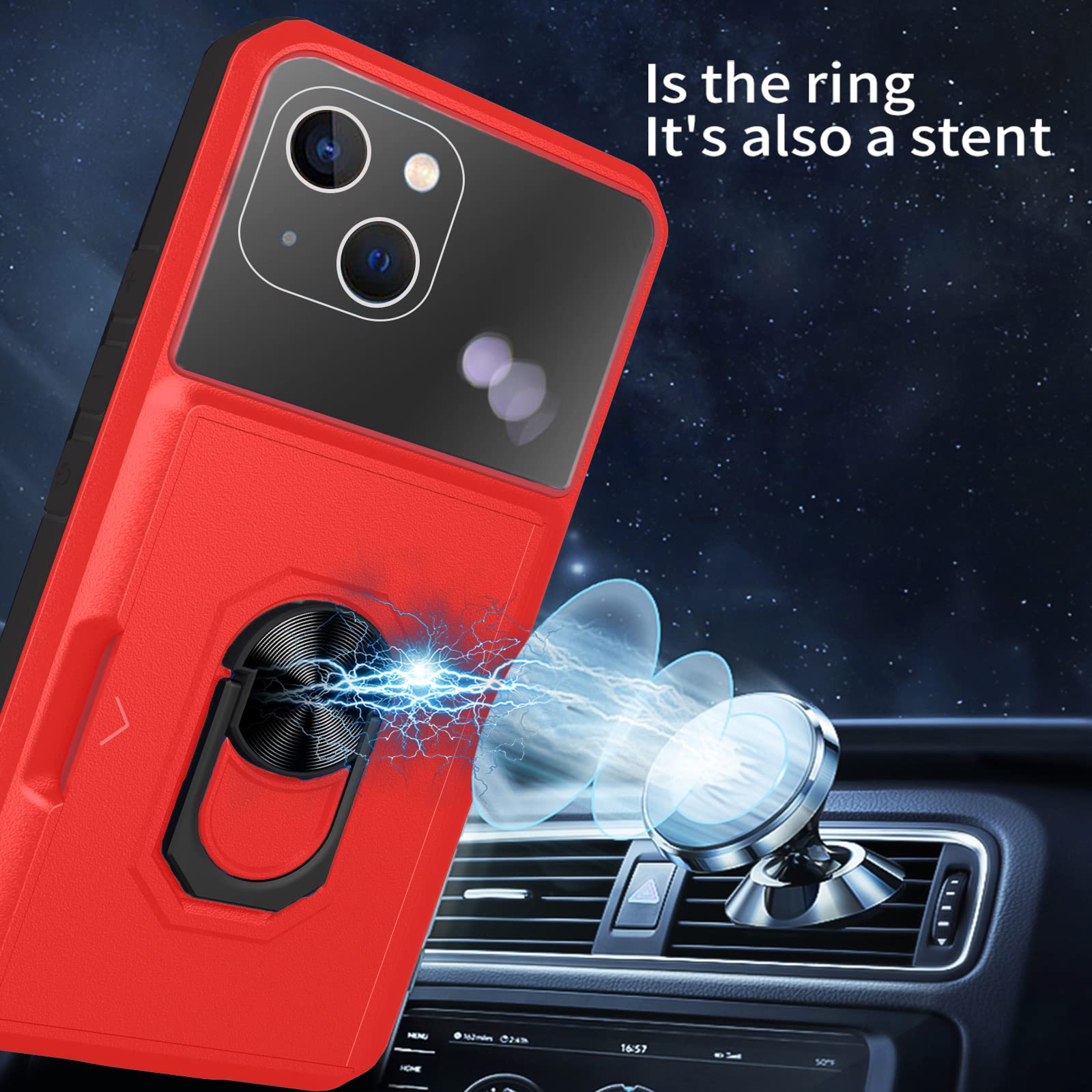 ASUWISH iPhone 13 Case 6.1 Inch with Tempered Glass Screen Protector - Slim Credit Card Holder & Kickstand - Shockproof Protective Cover for iPhone 13 5G (Red) - Perfect for Work, Travel and Everyday Use