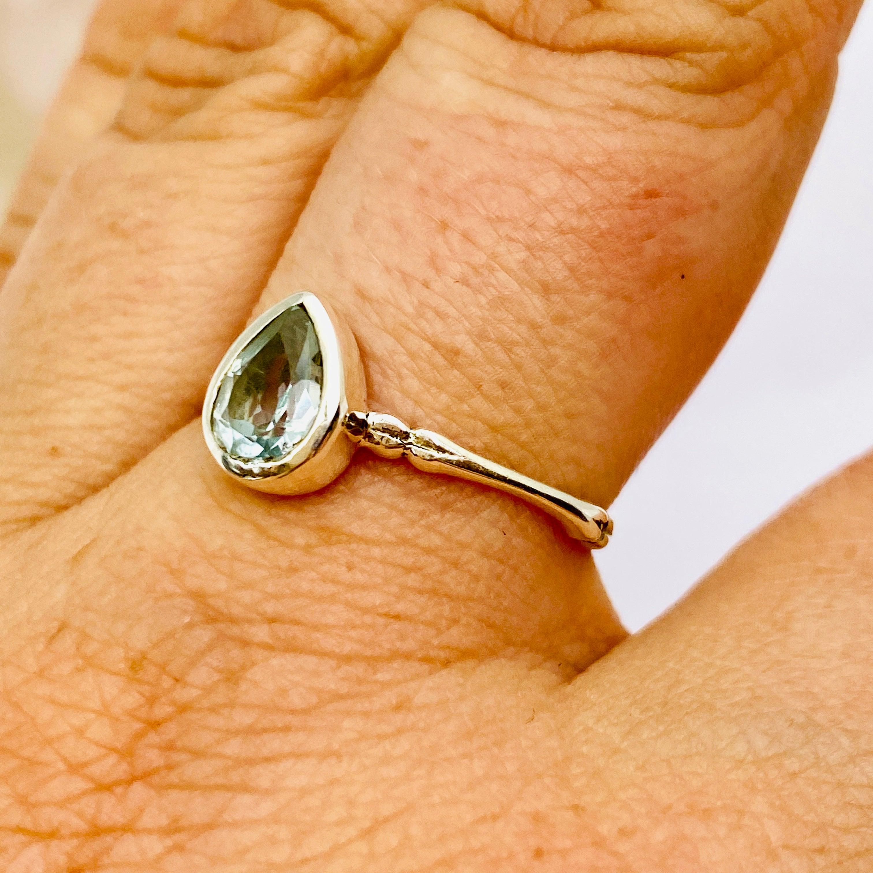 Blue Topaz Faceted Teardrop Fine Band Ring - Sterling Silver 925, Size 5-10, Elegant Dainty Jewelry for Women - Perfect for Weddings, Anniversaries & Special Occasions
