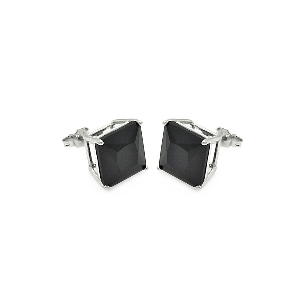 Square Clear Cubic Zirconia Stud Earrings for Women - Rhodium Plated Sterling Silver 7mm - Elegant Everyday Jewelry for Work, Party & Special Occasions