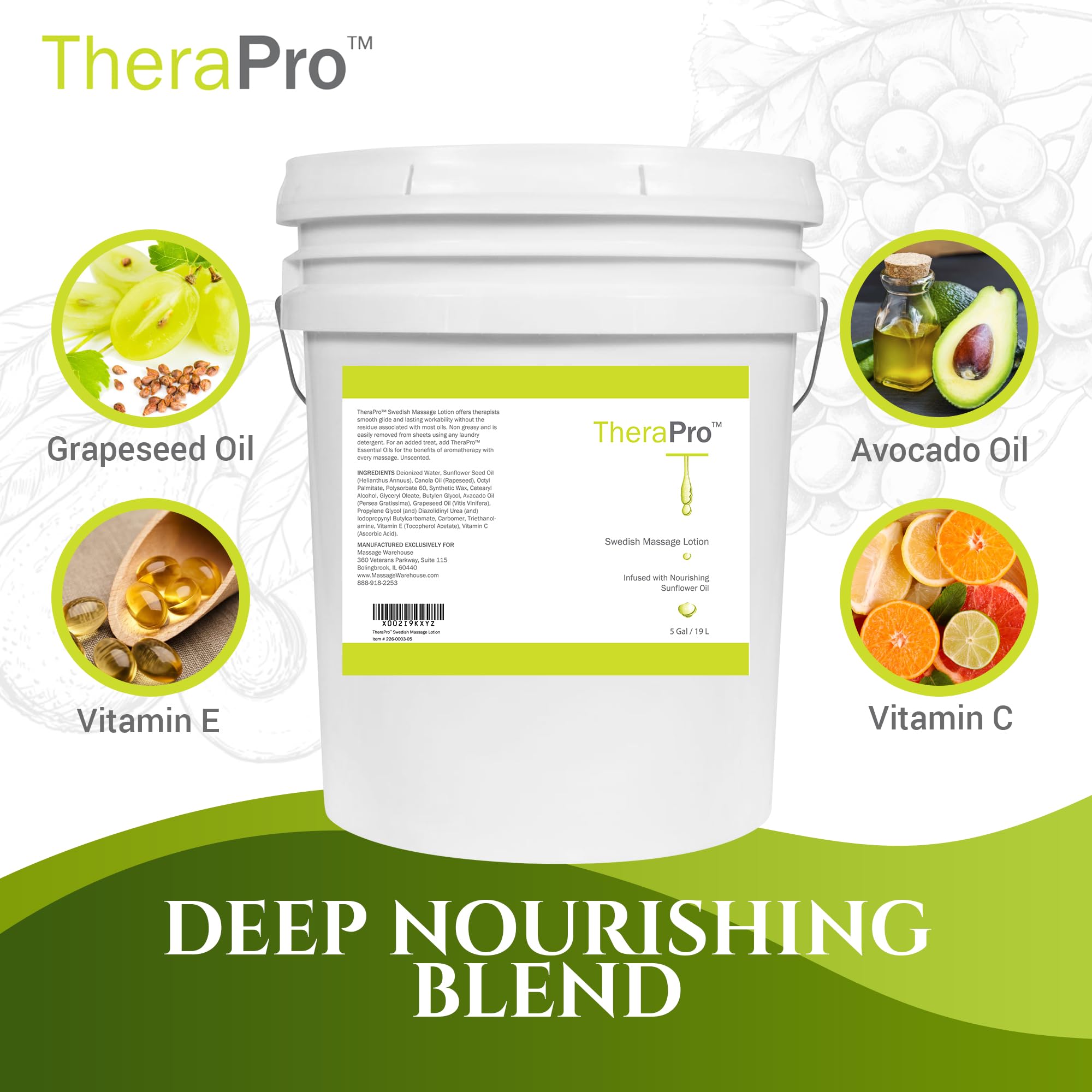 TheraPro Swedish Massage Lotion - 5 Gallon Bulk Size, Unscented & Water Dispersible - Professional Deep Tissue Massage Cream for Therapists - Smooth Glide, No Sticky Residue - Ideal for Spa, Clinic & Home Massage Therapy Sessions
