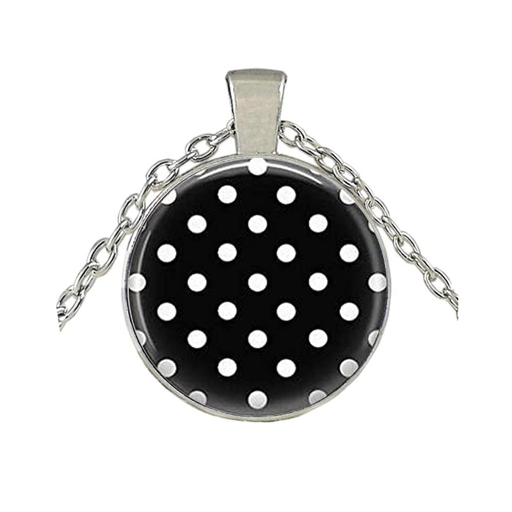 Botewo0lbei Black and White Polka Dot Glass Dome Pendant Necklace - Photo Jewelry Art for Women, Gift for Mom, Birthday, Anniversary | Perfect for Weddings, Parties & Special Occasions