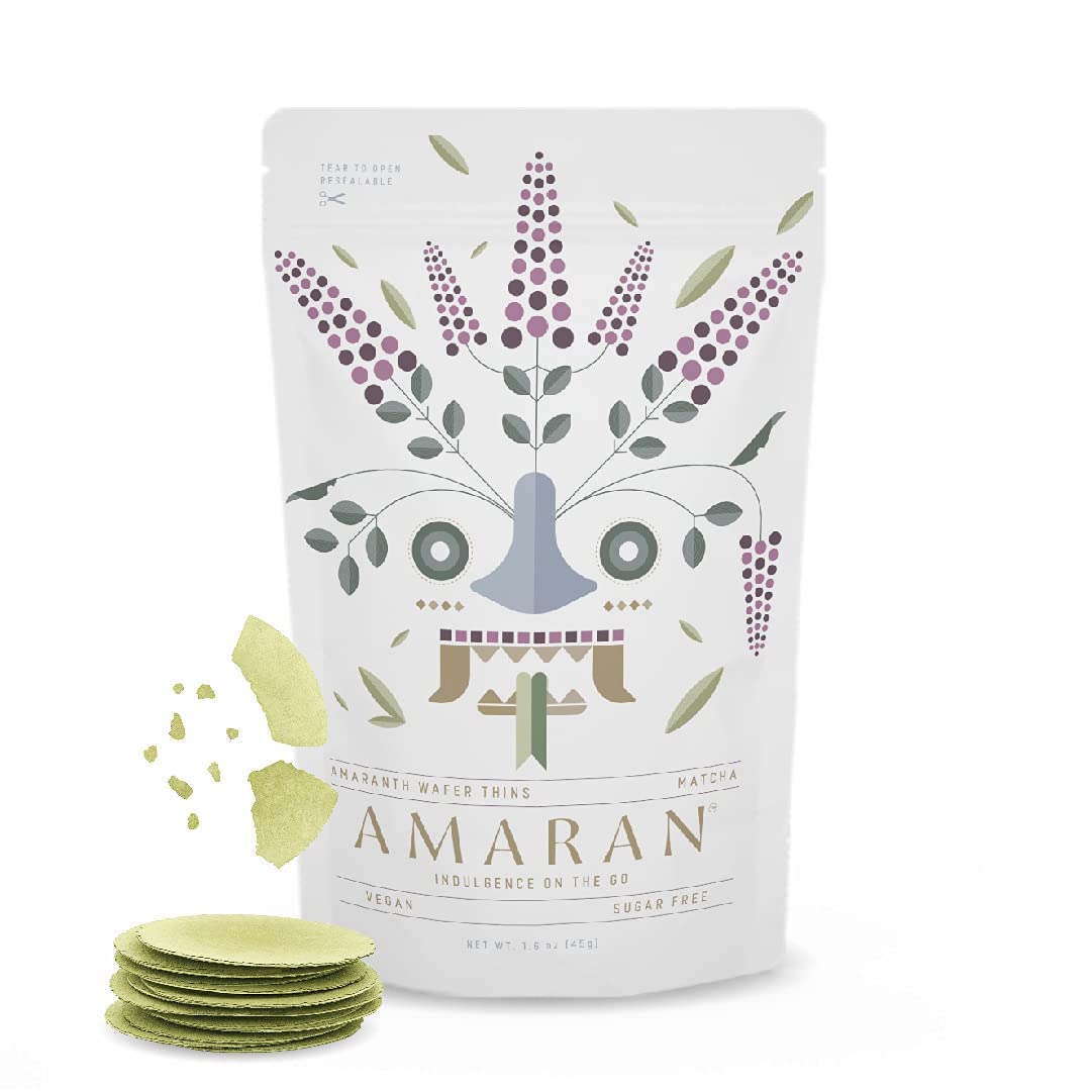 Organic Amaranth Flour Wafer Thins - Low Calorie Healthy Snacks for Adults - Gluten Free Vegan Protein Wafers - Matcha Flavor Obleas de Amaranto (1 Pack) - Perfect for Keto Diet, Weight Loss & On-the-Go Snacking