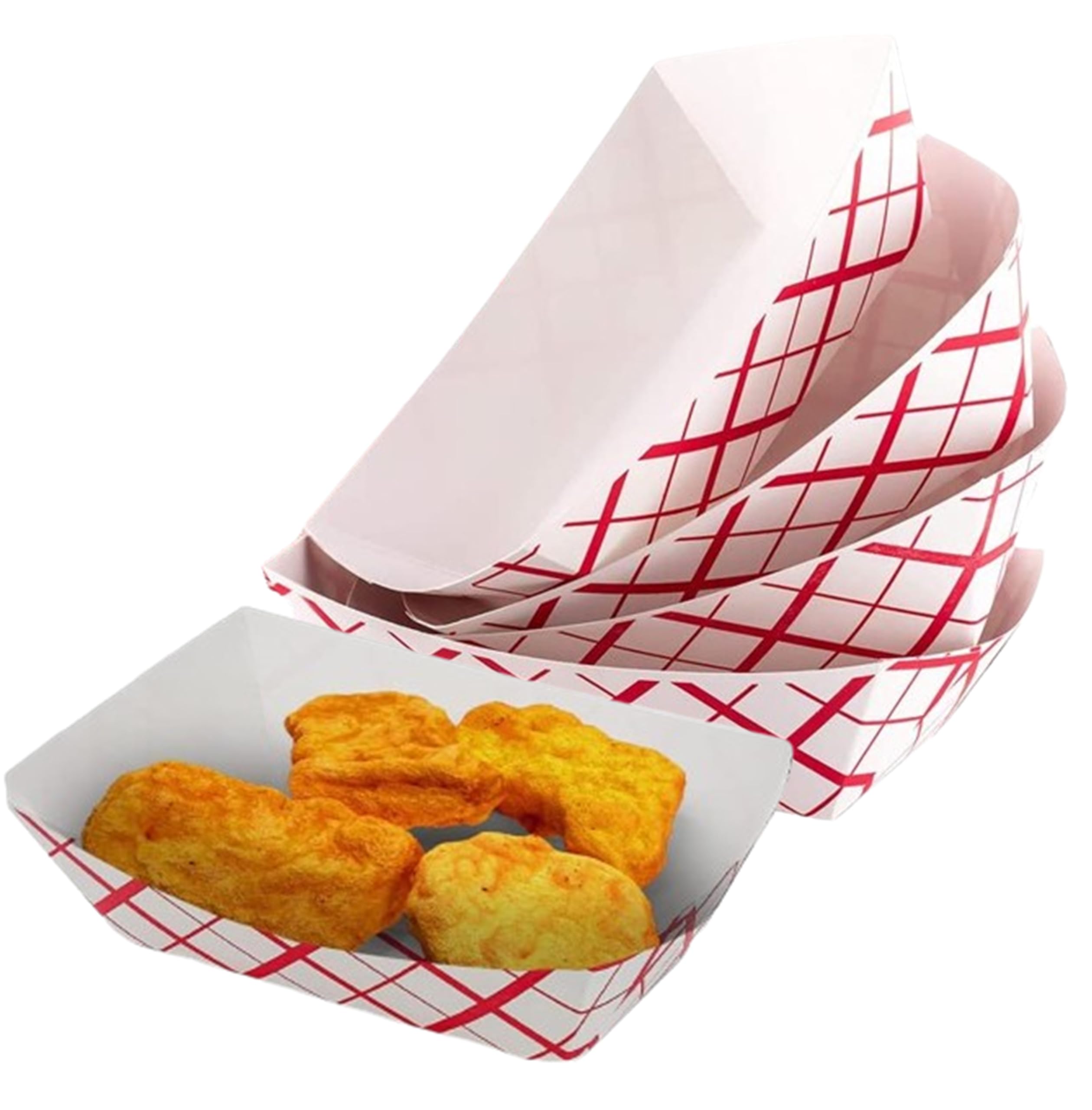 Red & White Checkered Disposable Paper Food Trays - 50 Pack Small (1/2 LB) | Eco-Friendly, Grease-Resistant Serving Boats for Parties, Picnics & Concession Stands | Perfect for Snacks, Condiments & Finger Foods