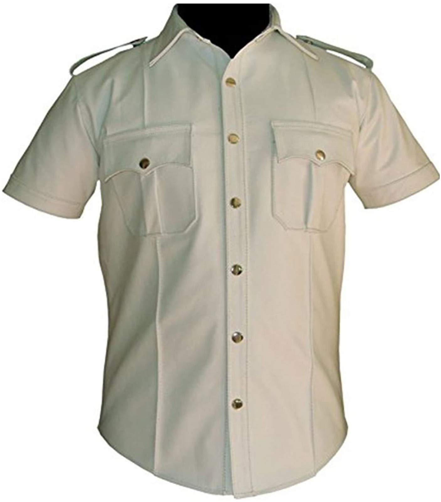 Premium Genuine Cow & Sheep Leather Police Uniform Shirt for Men - BLUF Gay Fashion, Hot Lamb Leather - Perfect for Cosplay, Halloween, and Themed Parties