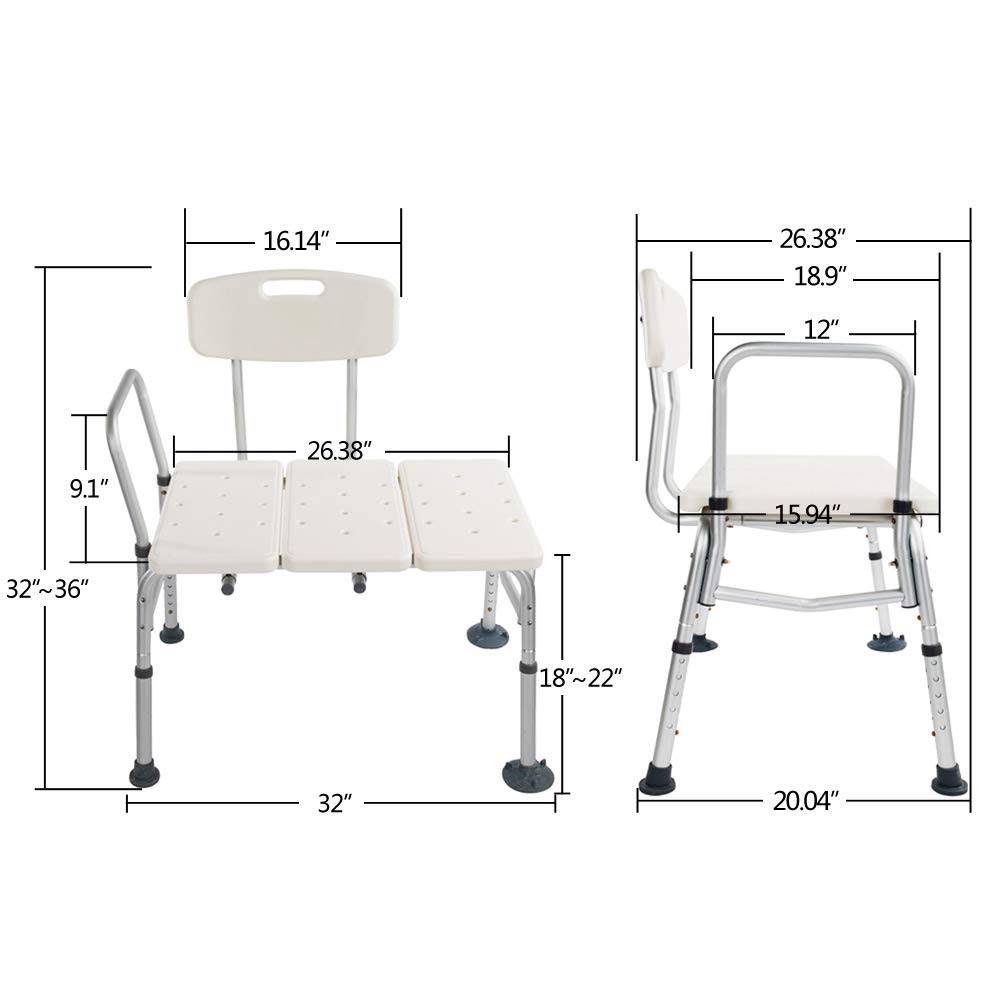 Adjustable Heavy Duty Transfer Bench for Bath & Shower Safety - Reversible Backrest Medical Shower Chair for Elderly & Disabled | Ideal for Bathroom Mobility Assistance & Post-Surgery Recovery