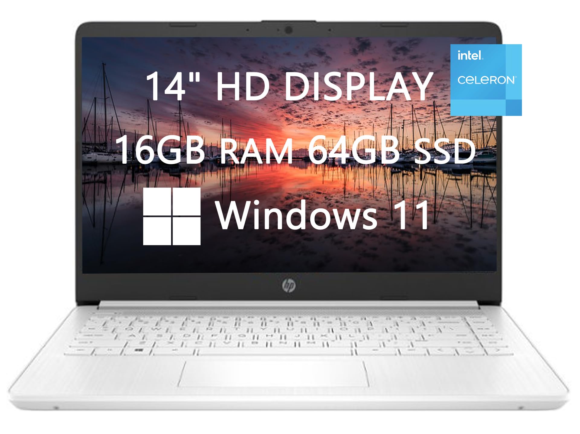 HP Premium 14-inch HD Laptop - Intel Celeron N4120 up to 2.8GHz, 16GB RAM, 64GB SSD, Webcam, Fast Charging, Bluetooth, HDMI, USB-C, WiFi - Windows 11 S with 1 Year Microsoft 365 - Includes LIONEYE HDMI Cable - White (Renewed) - Perfect for Home Office, Online Classes & Remote Work