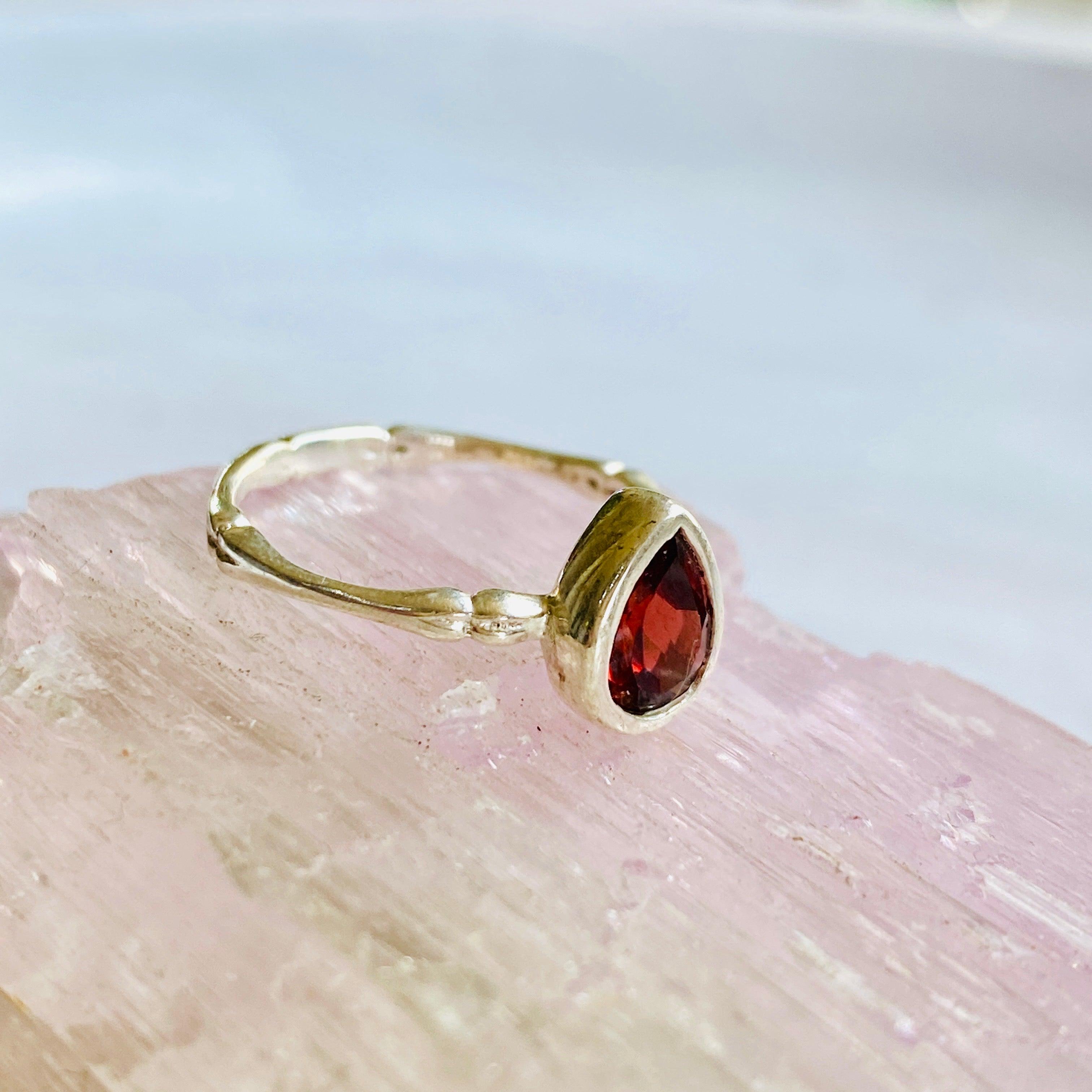 Garnet Teardrop Faceted Fine Band Ring R3691 GA - Elegant Jewelry for Women, Perfect for Weddings, Parties & Special Occasions